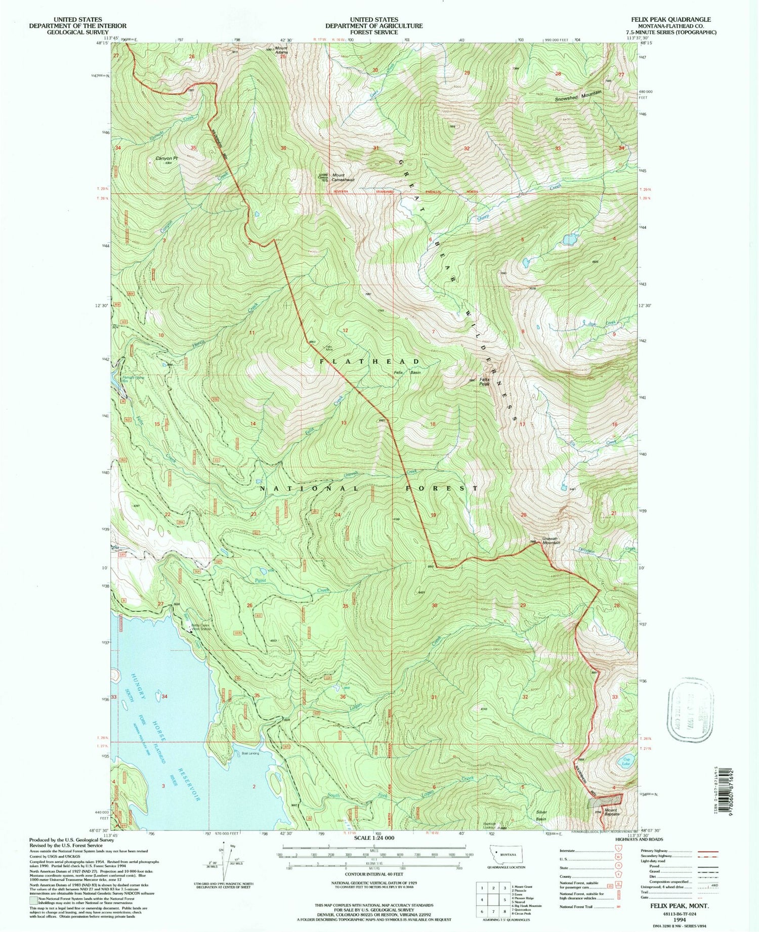 Classic USGS Felix Peak Montana 7.5'x7.5' Topo Map Image