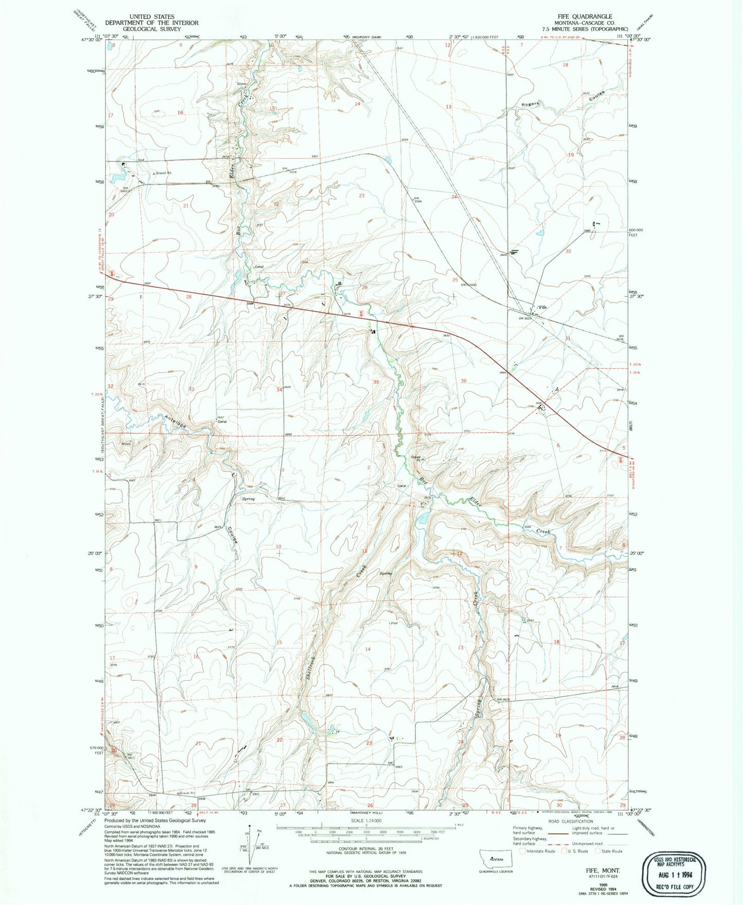Classic USGS Fife Montana 7.5'x7.5' Topo Map Image