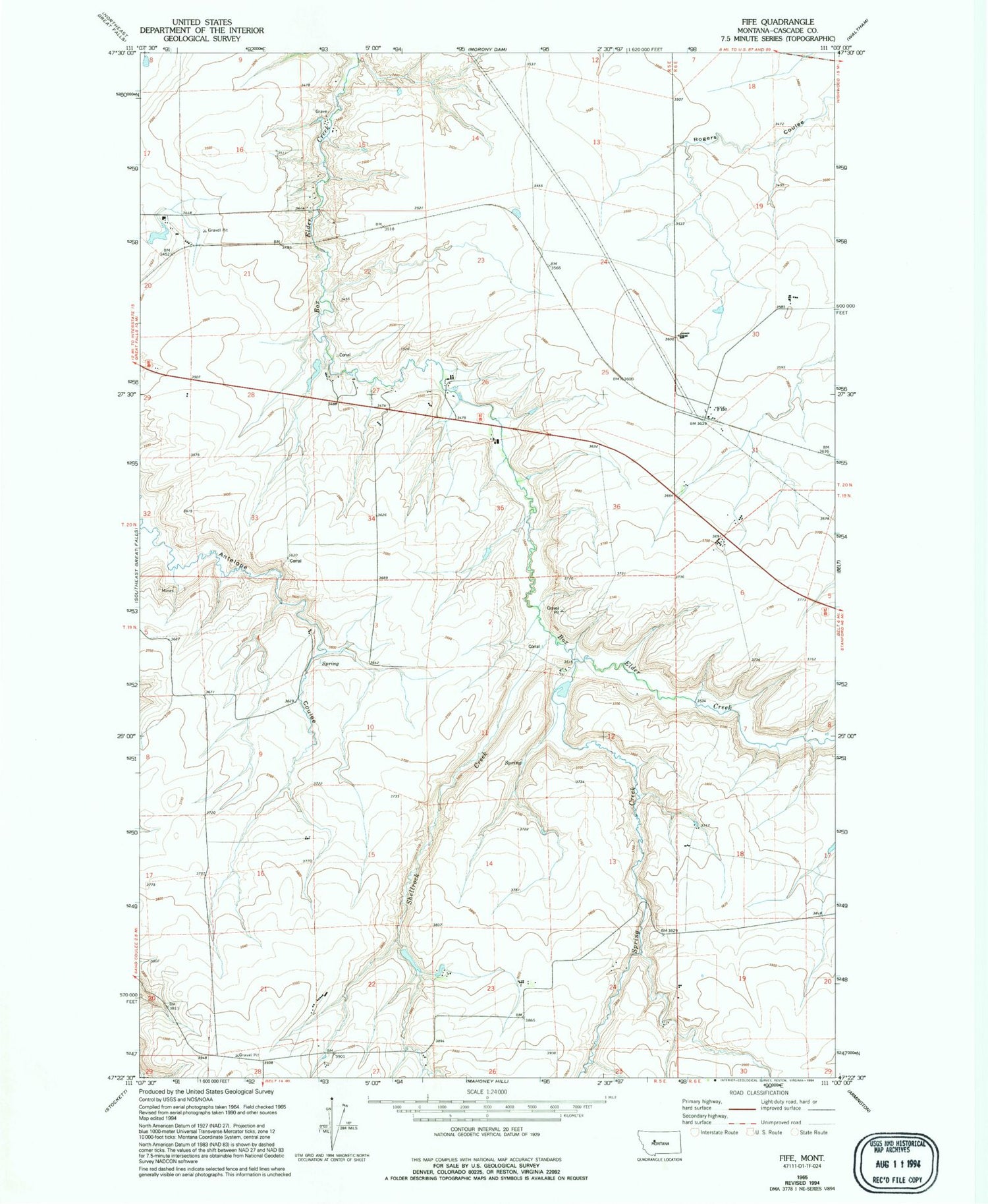 Classic USGS Fife Montana 7.5'x7.5' Topo Map Image