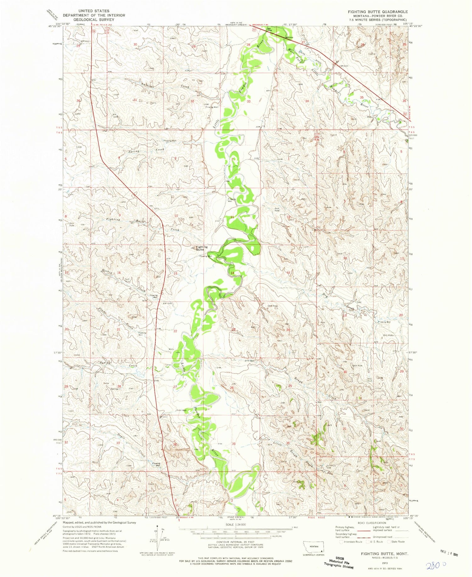 Classic USGS Fighting Butte Montana 7.5'x7.5' Topo Map Image