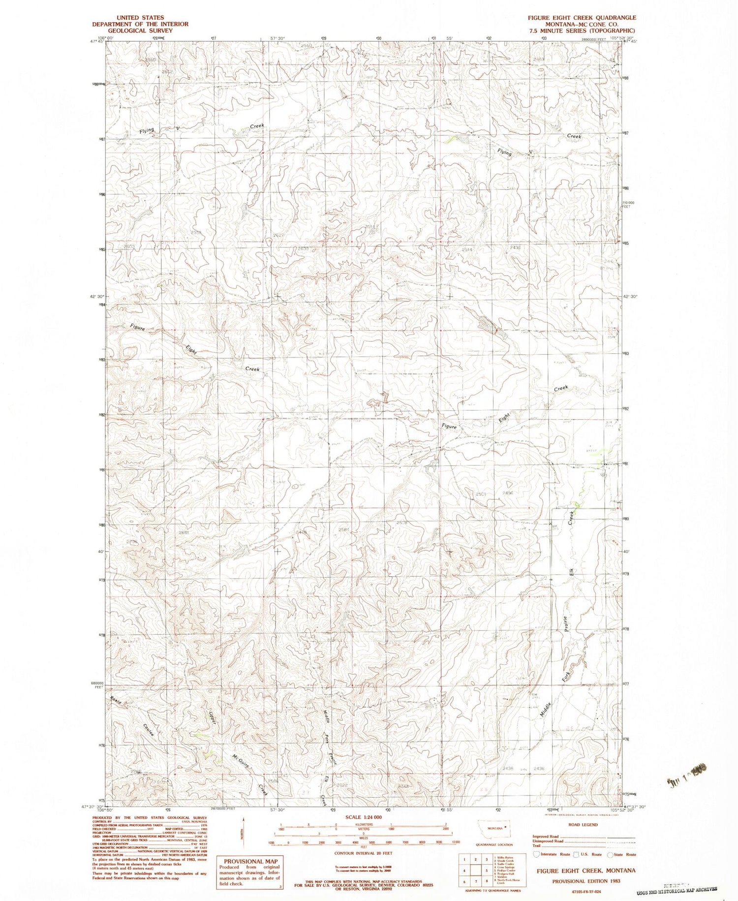 Classic USGS Figure Eight Creek Montana 7.5'x7.5' Topo Map Image