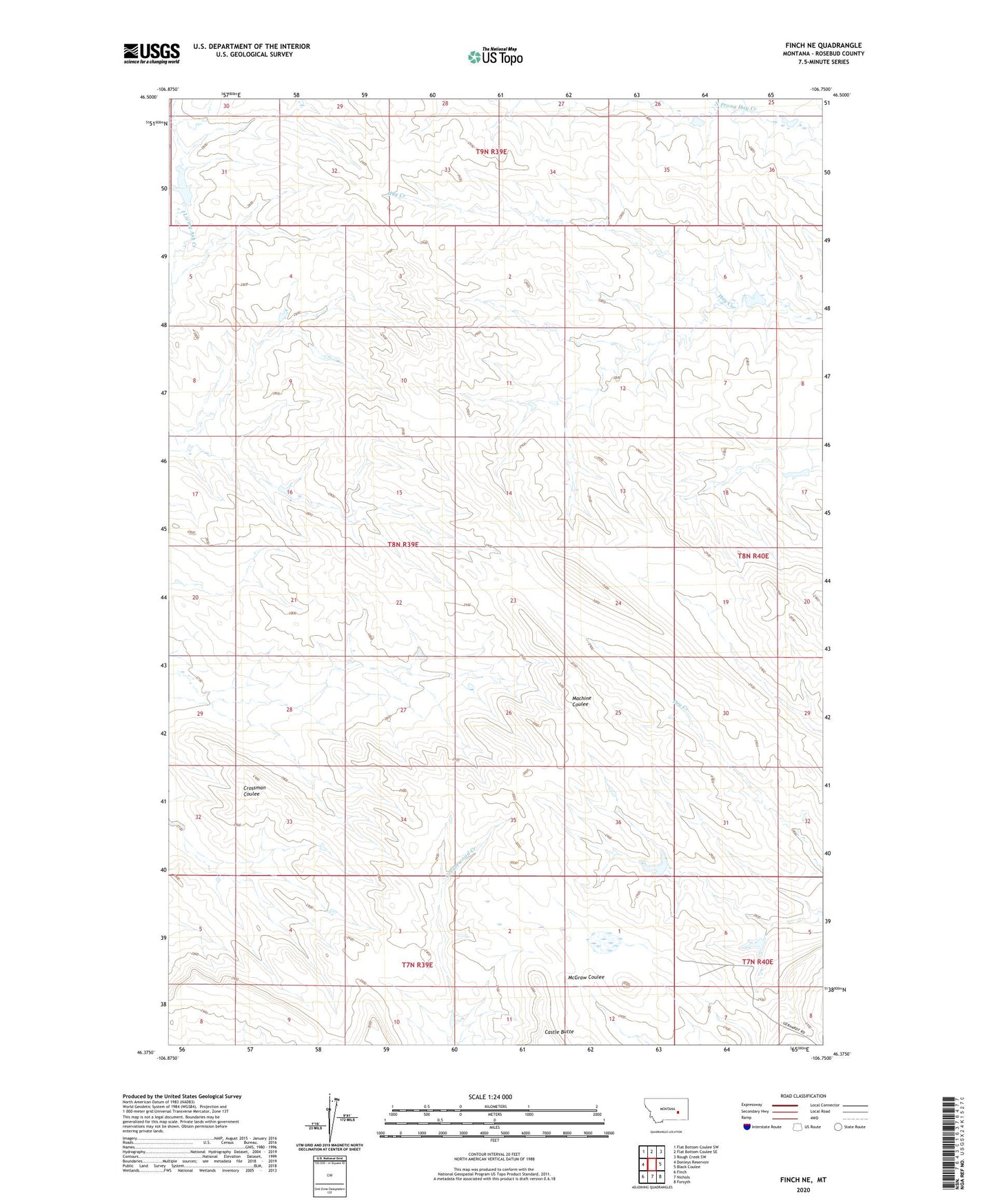 Finch NE Montana US Topo Map Image