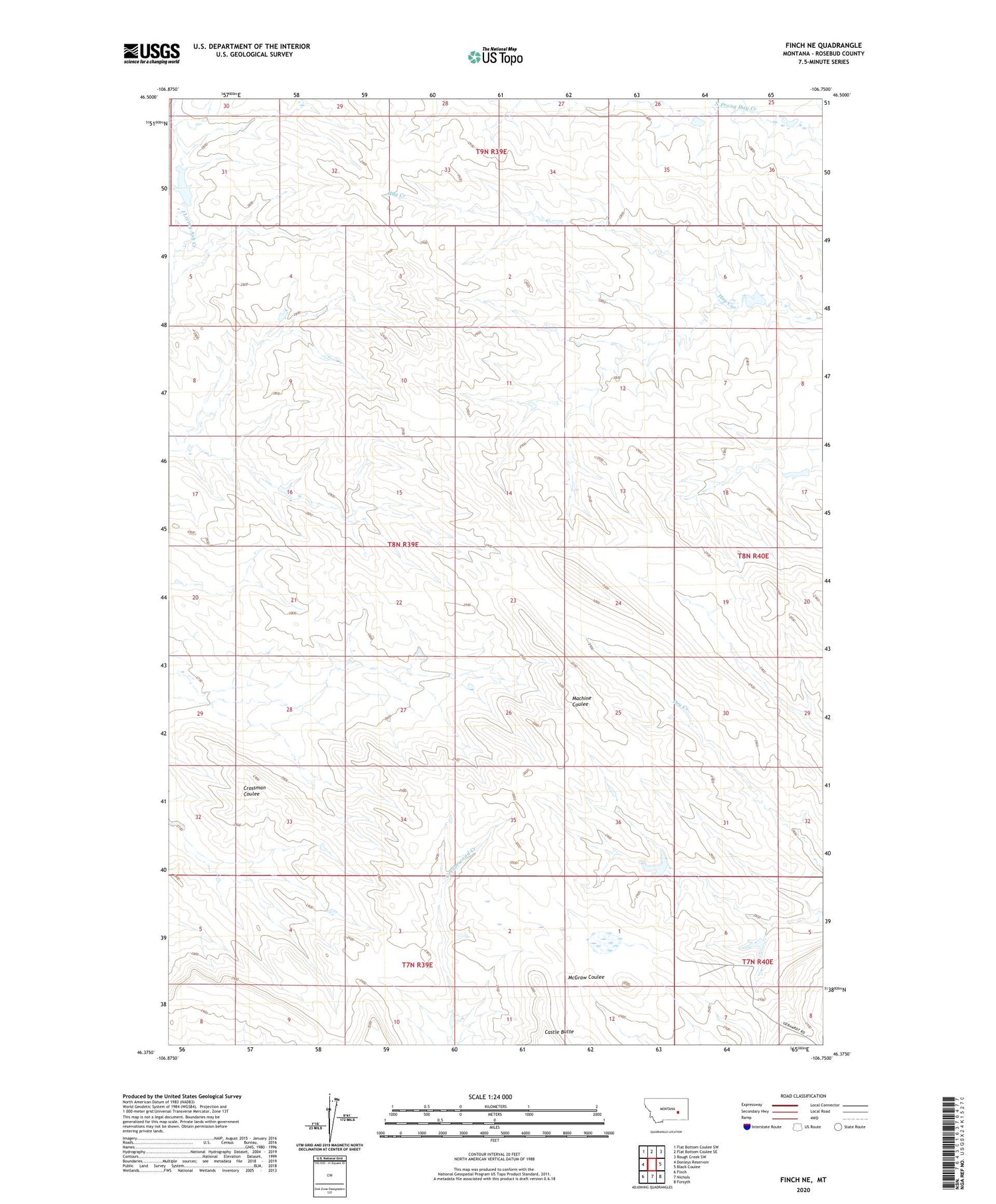 Finch NE Montana US Topo Map Image