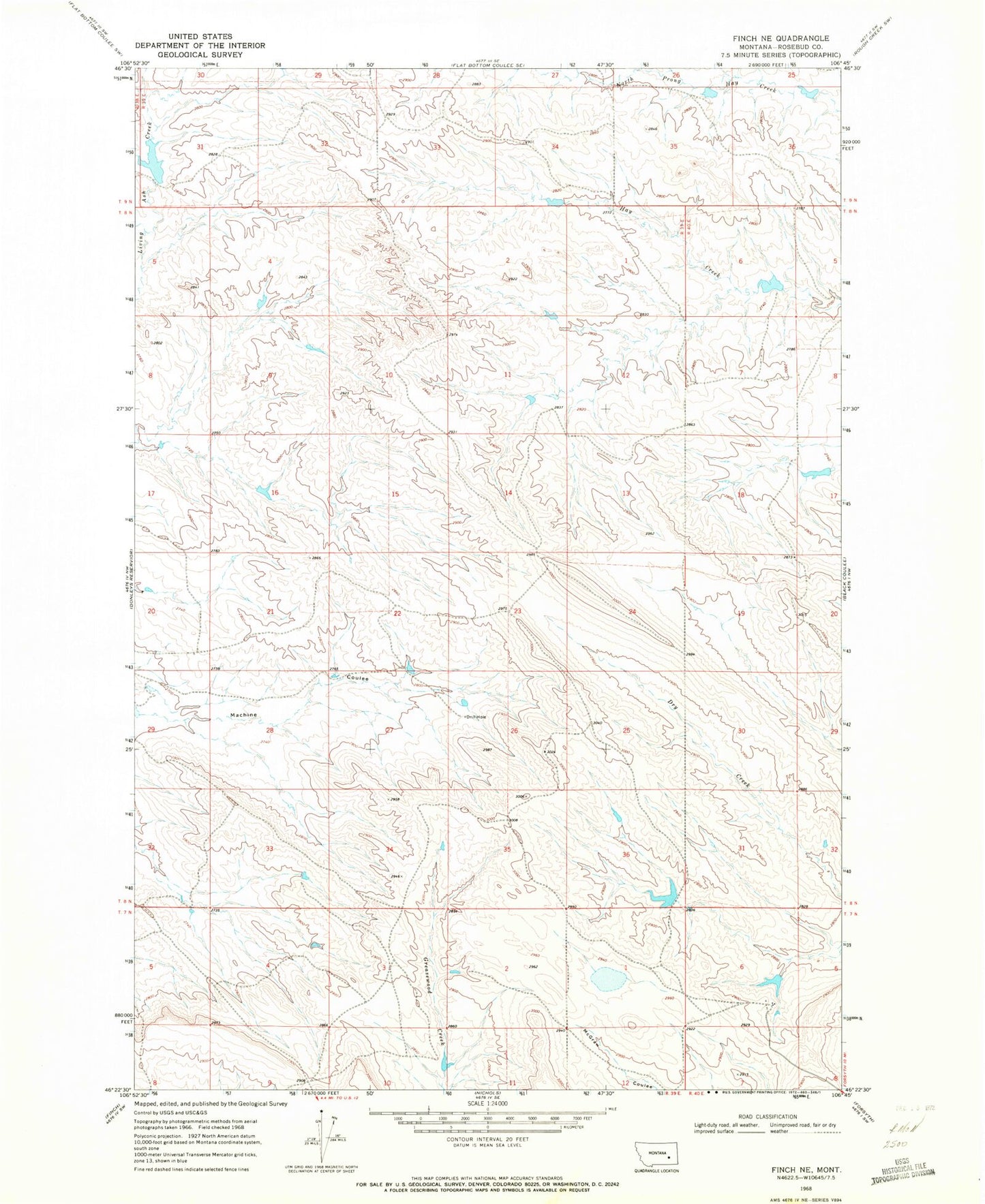 Classic USGS Finch NE Montana 7.5'x7.5' Topo Map Image