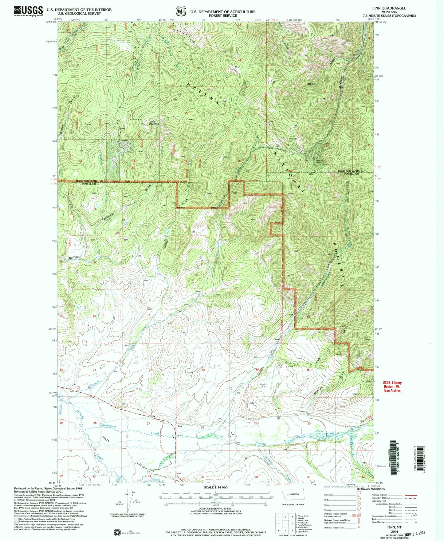 Classic USGS Finn Montana 7.5'x7.5' Topo Map Image