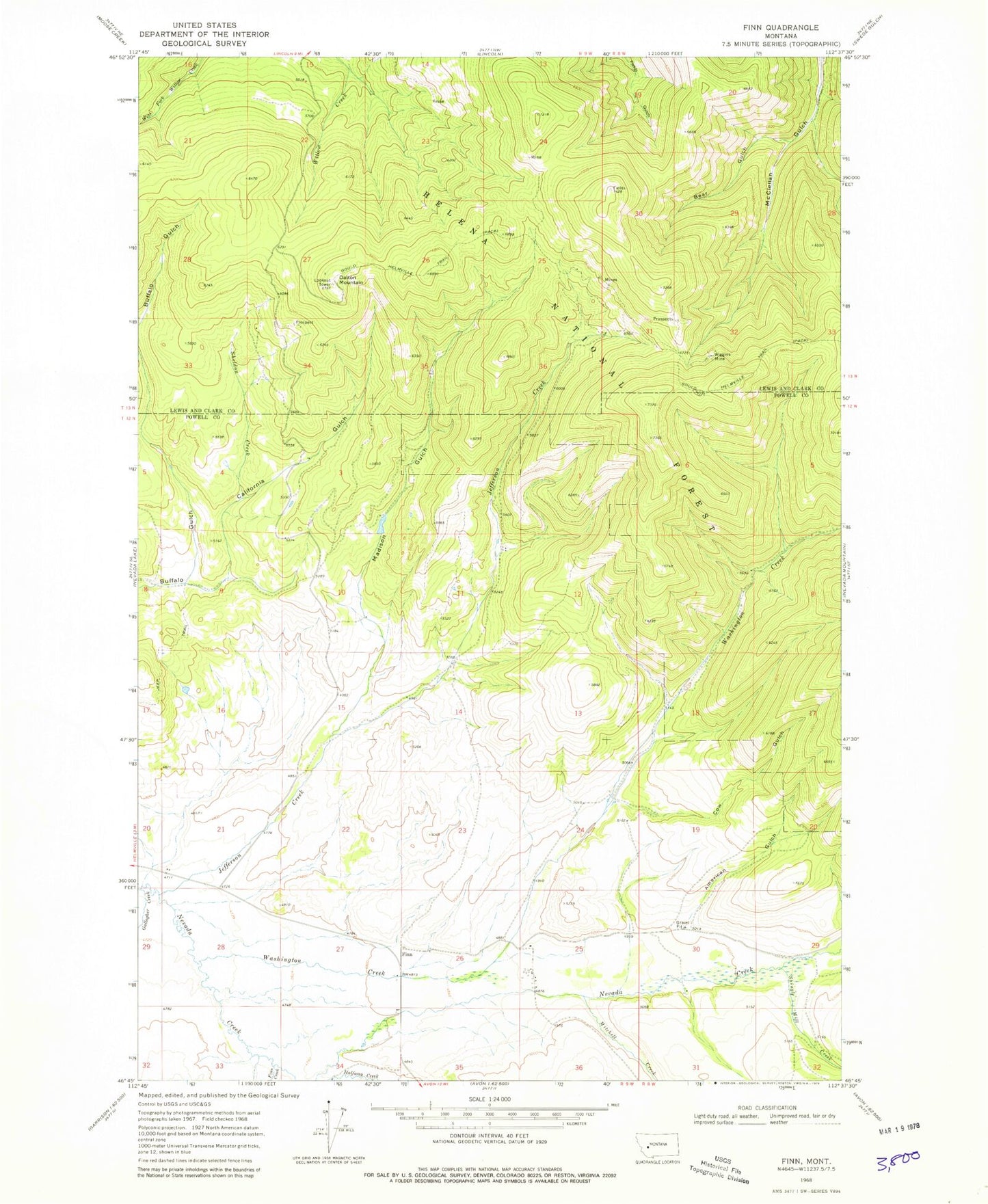 Classic USGS Finn Montana 7.5'x7.5' Topo Map Image