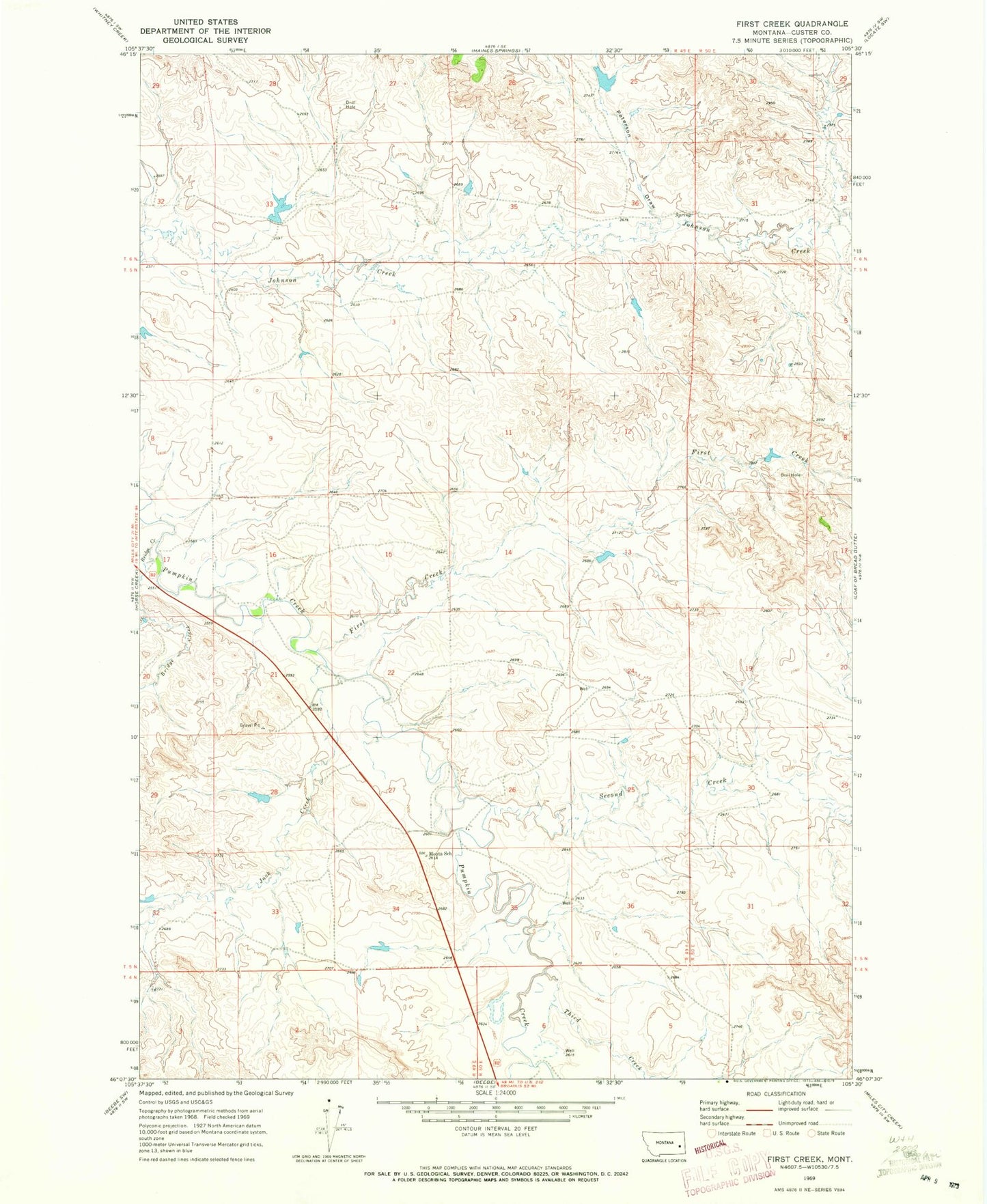 Classic USGS First Creek Montana 7.5'x7.5' Topo Map Image