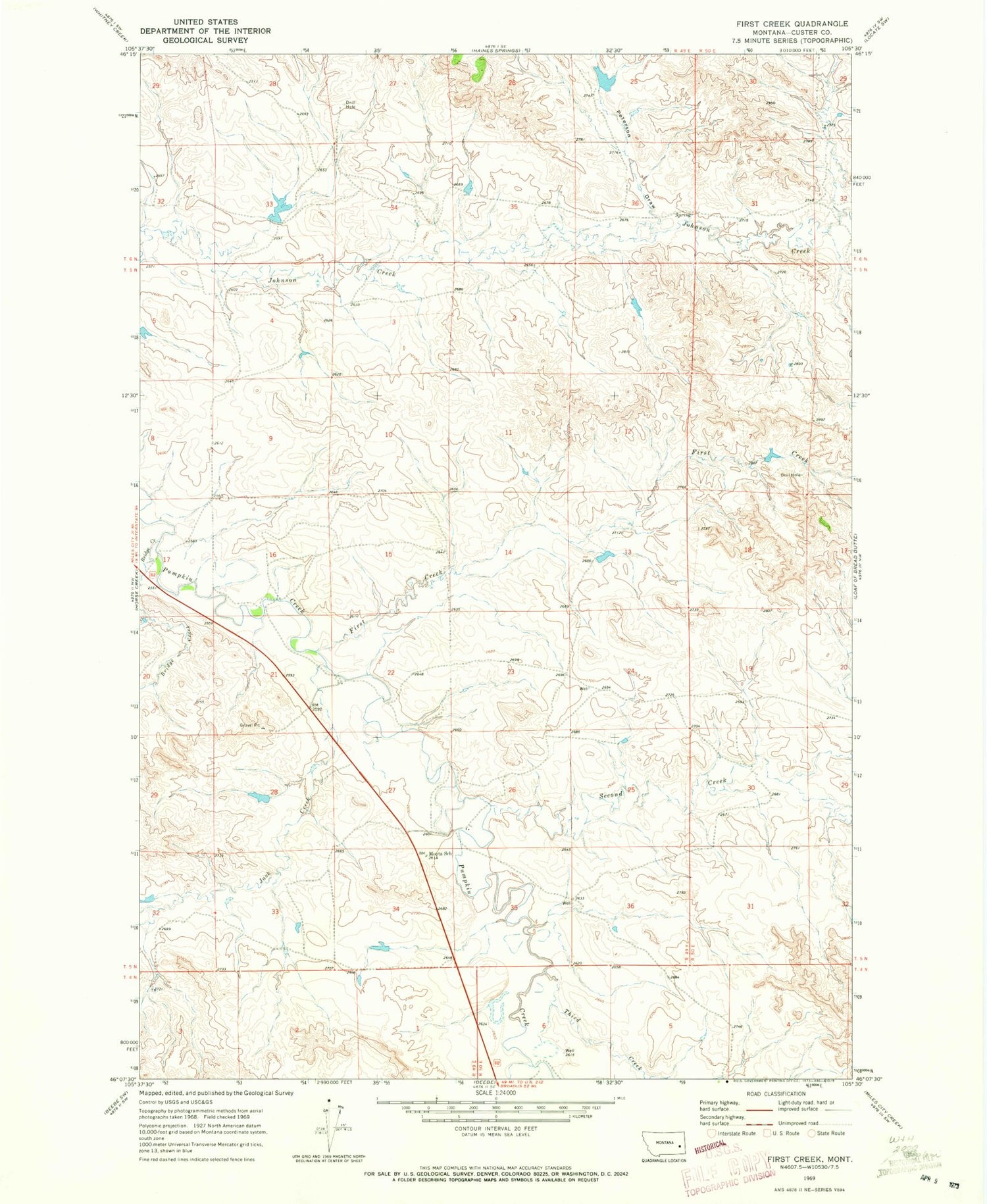 Classic USGS First Creek Montana 7.5'x7.5' Topo Map Image