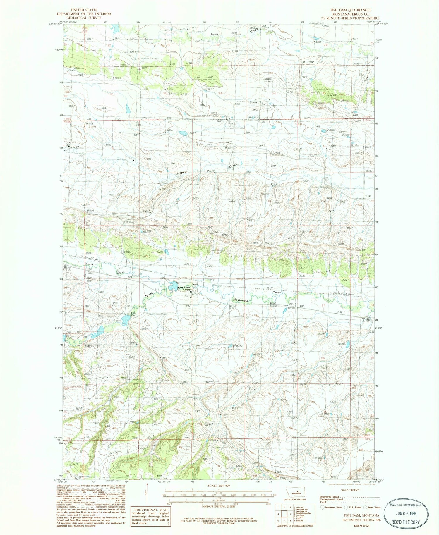 Classic USGS Fish Dam Montana 7.5'x7.5' Topo Map Image