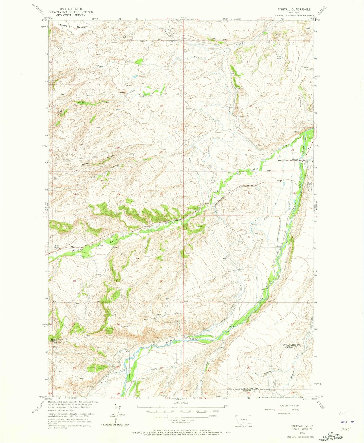 Classic USGS Fishtail Montana 7.5'x7.5' Topo Map Image