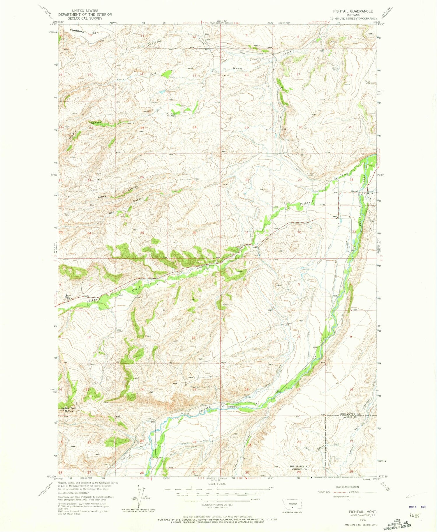 Classic USGS Fishtail Montana 7.5'x7.5' Topo Map Image