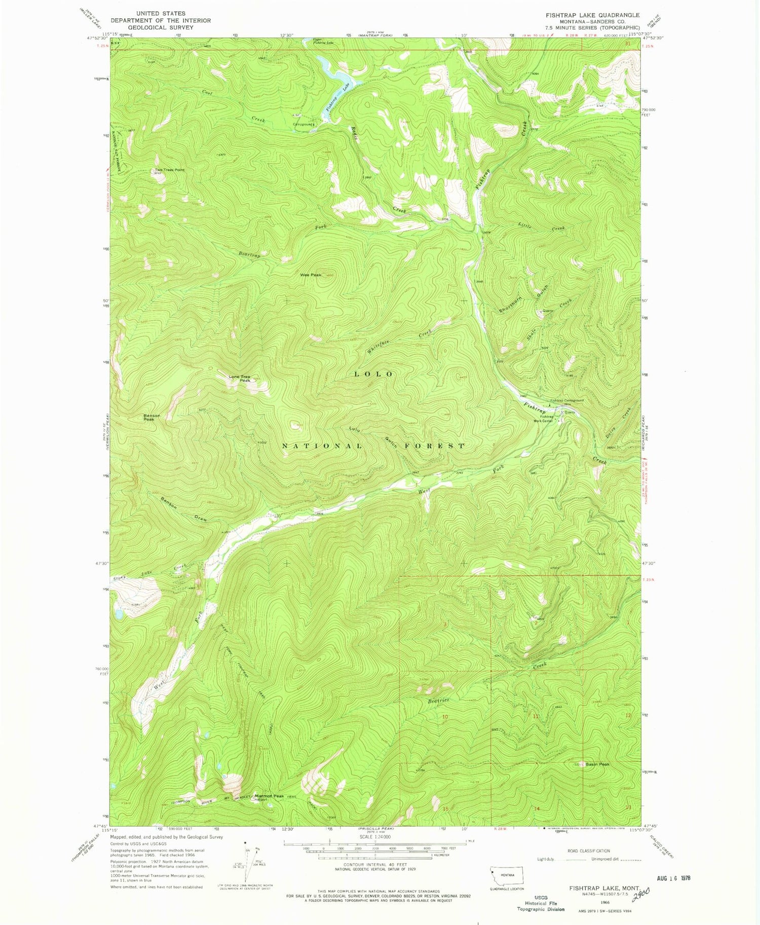 Classic USGS Fishtrap Lake Montana 7.5'x7.5' Topo Map Image