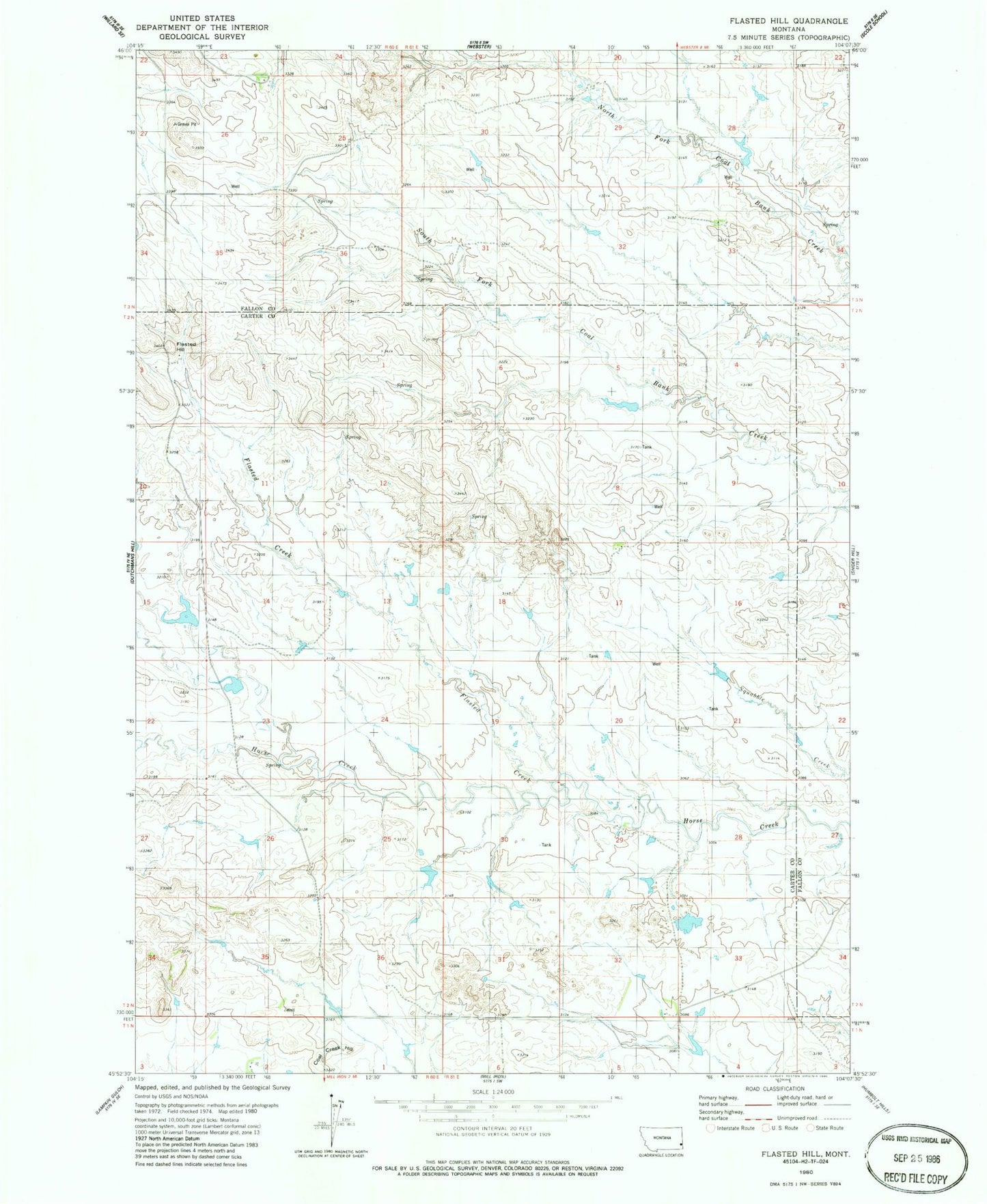 Classic USGS Flasted Hill Montana 7.5'x7.5' Topo Map Image