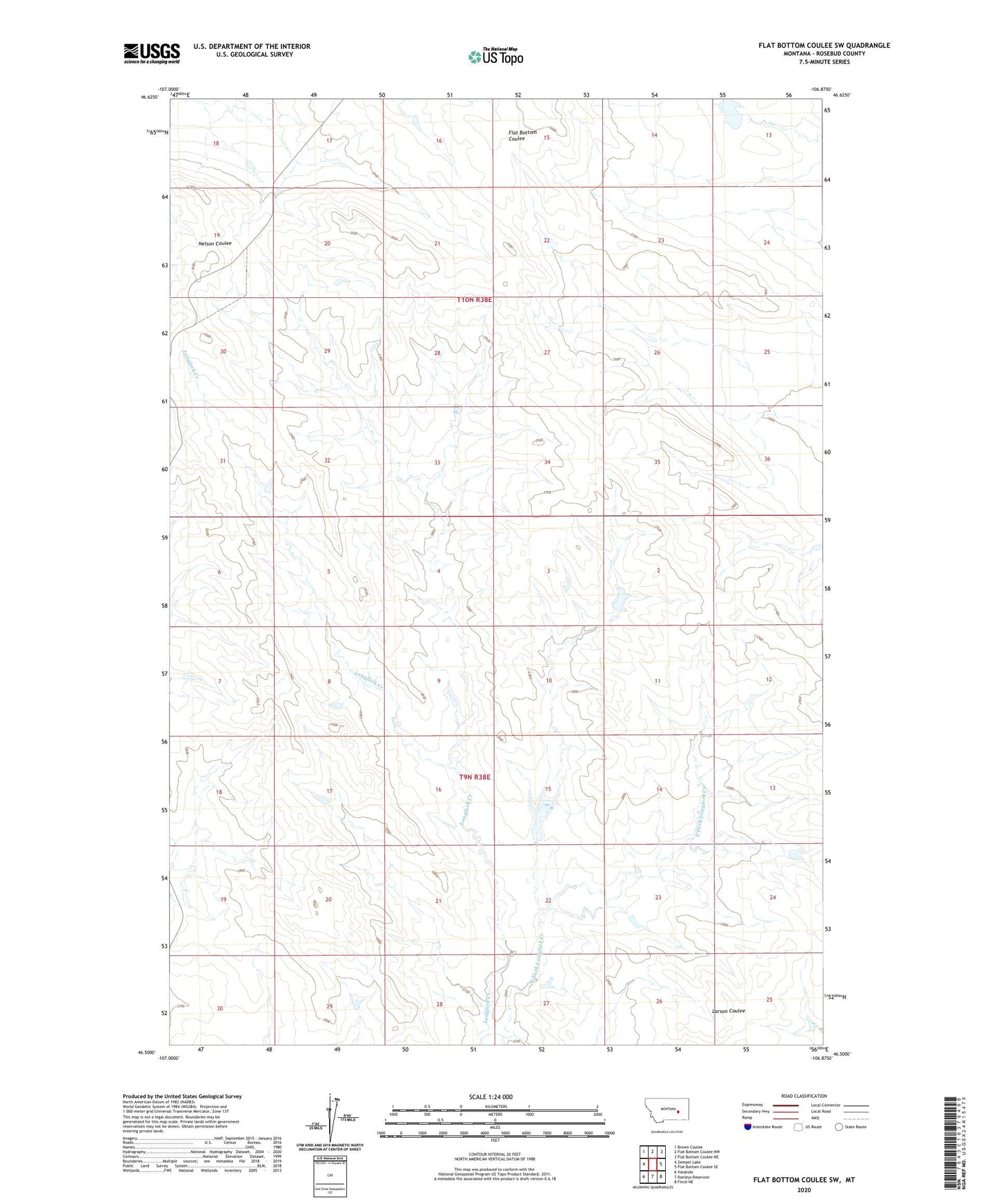 Flat Bottom Coulee SW Montana US Topo Map Image