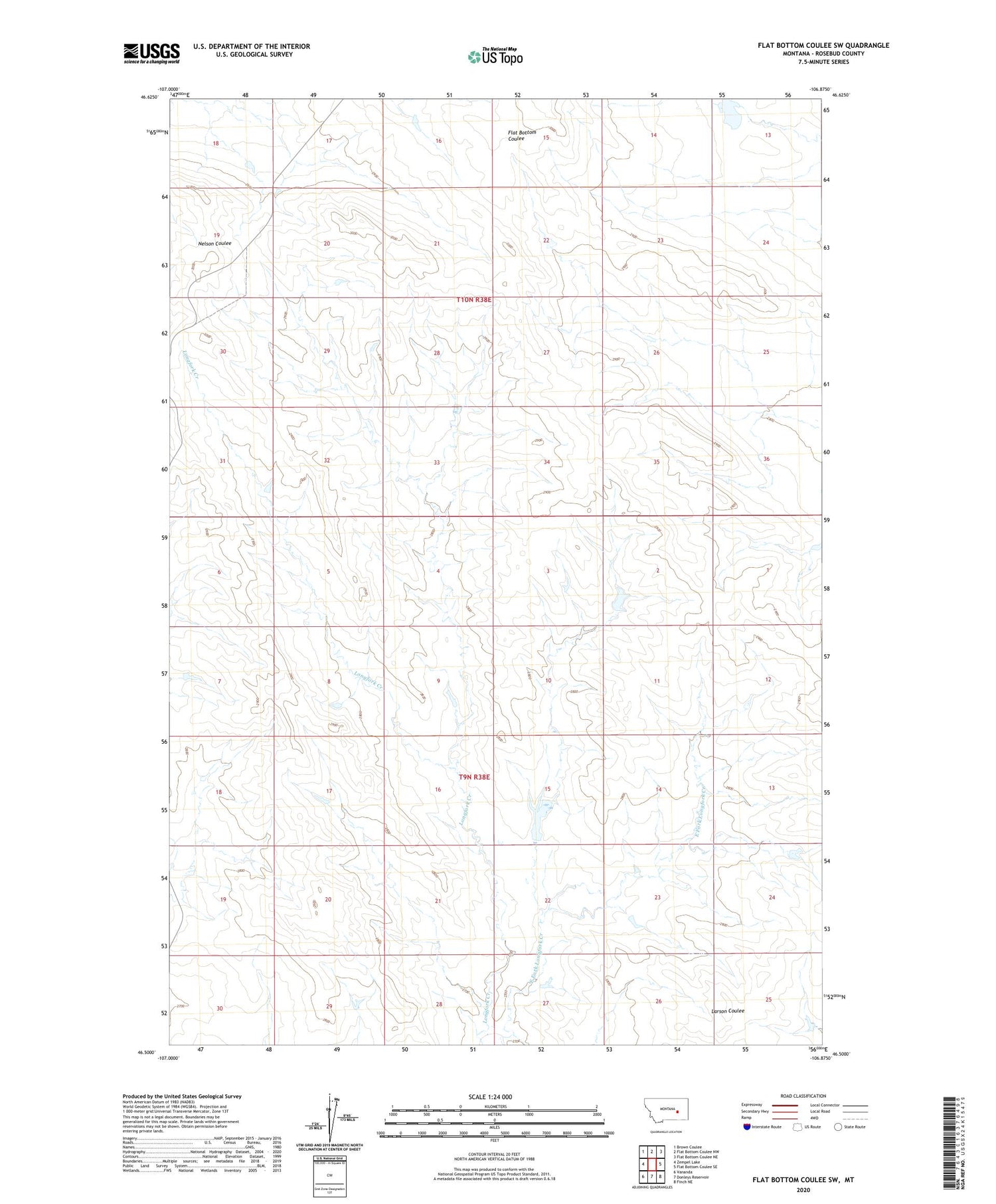 Flat Bottom Coulee SW Montana US Topo Map Image