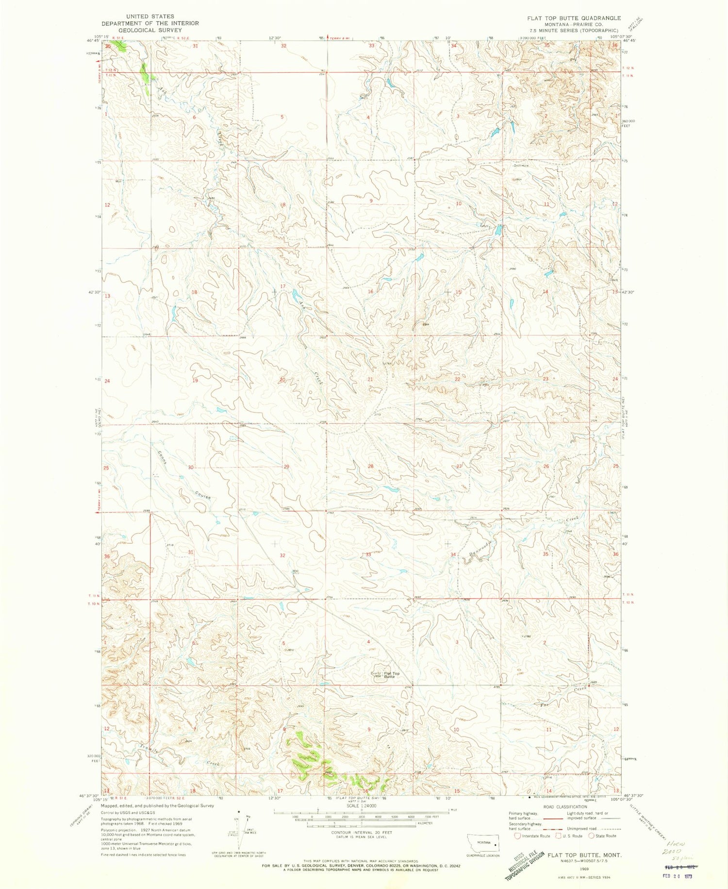 Classic USGS Flat Top Butte Montana 7.5'x7.5' Topo Map Image