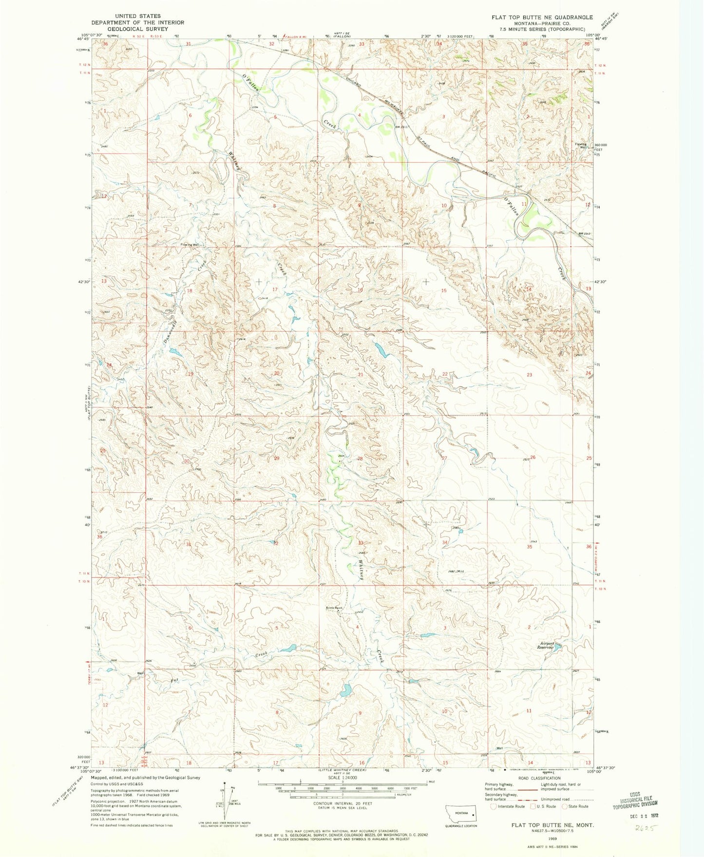 Classic USGS Flat Top Butte NE Montana 7.5'x7.5' Topo Map Image