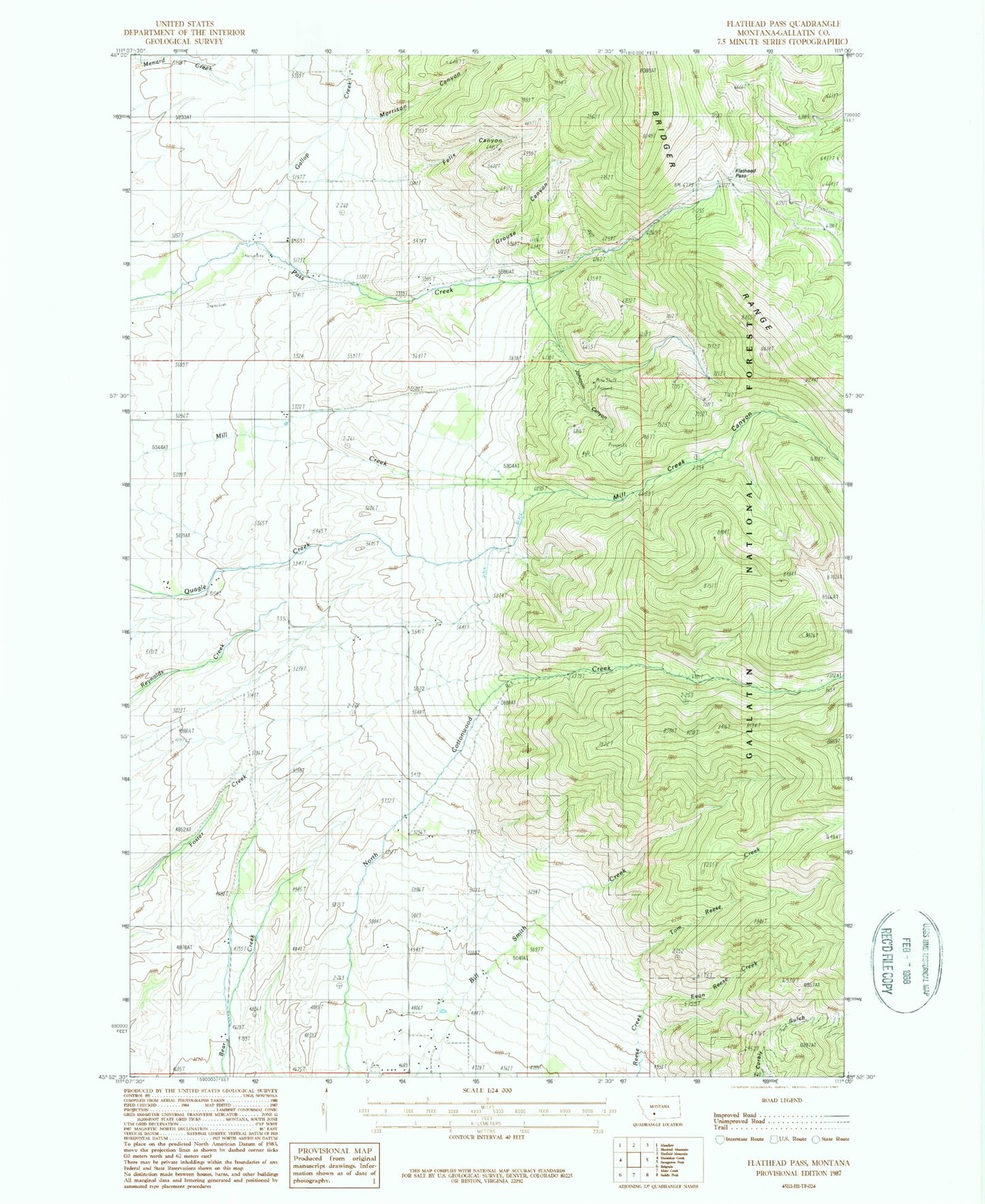 Classic USGS Flathead Pass Montana 7.5'x7.5' Topo Map Image