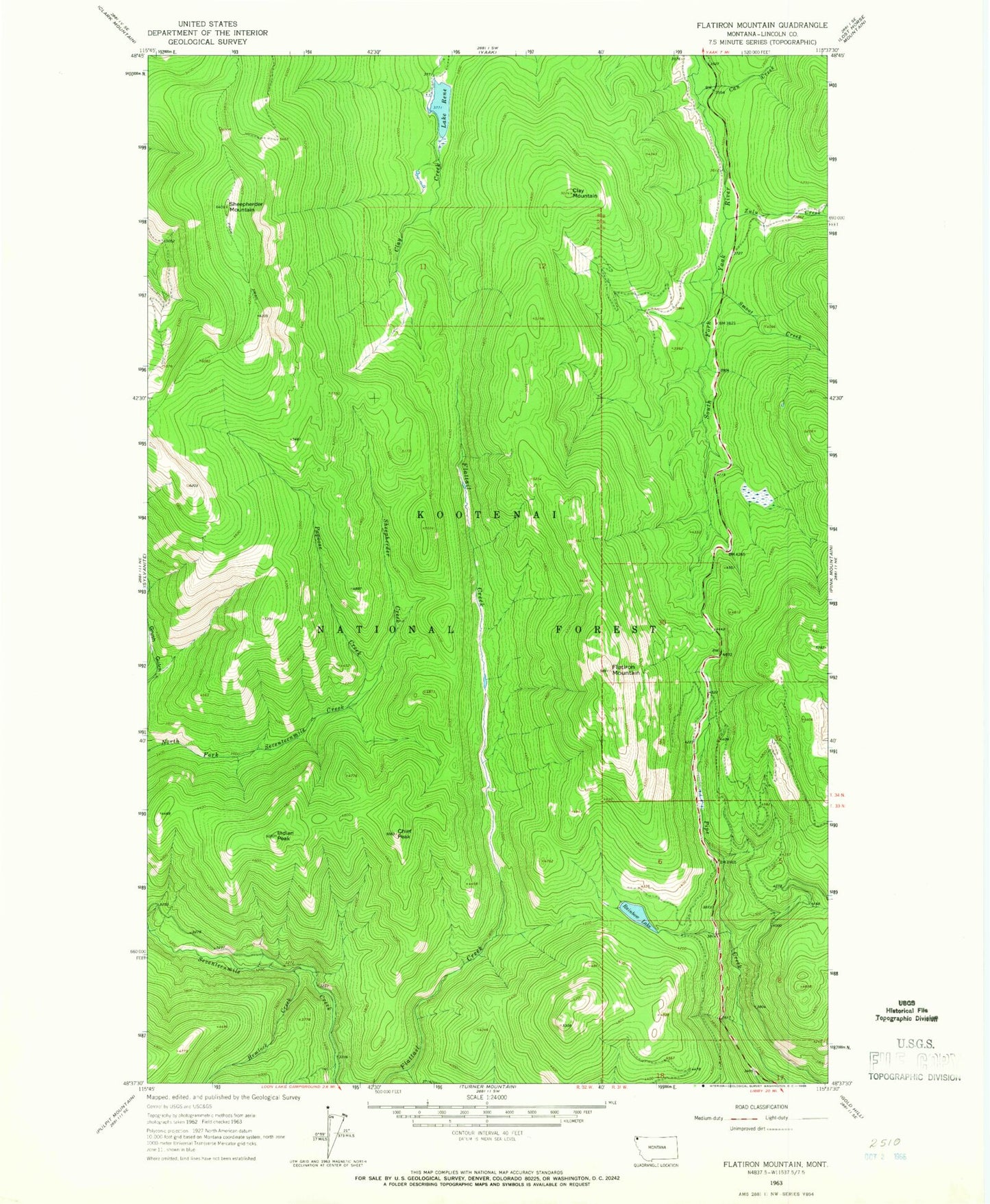 Classic USGS Flatiron Mountain Montana 7.5'x7.5' Topo Map Image