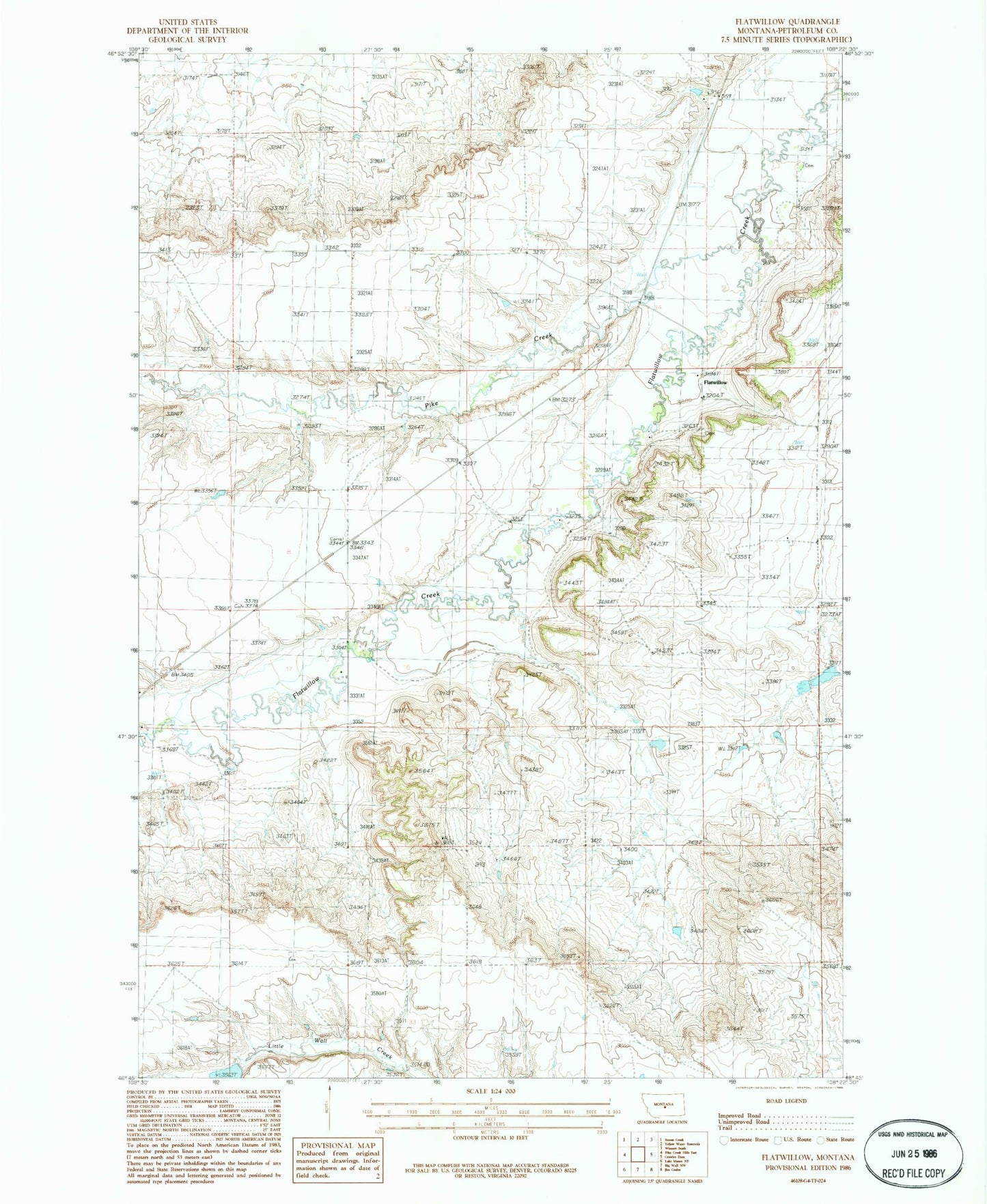 Classic USGS Flatwillow Montana 7.5'x7.5' Topo Map Image