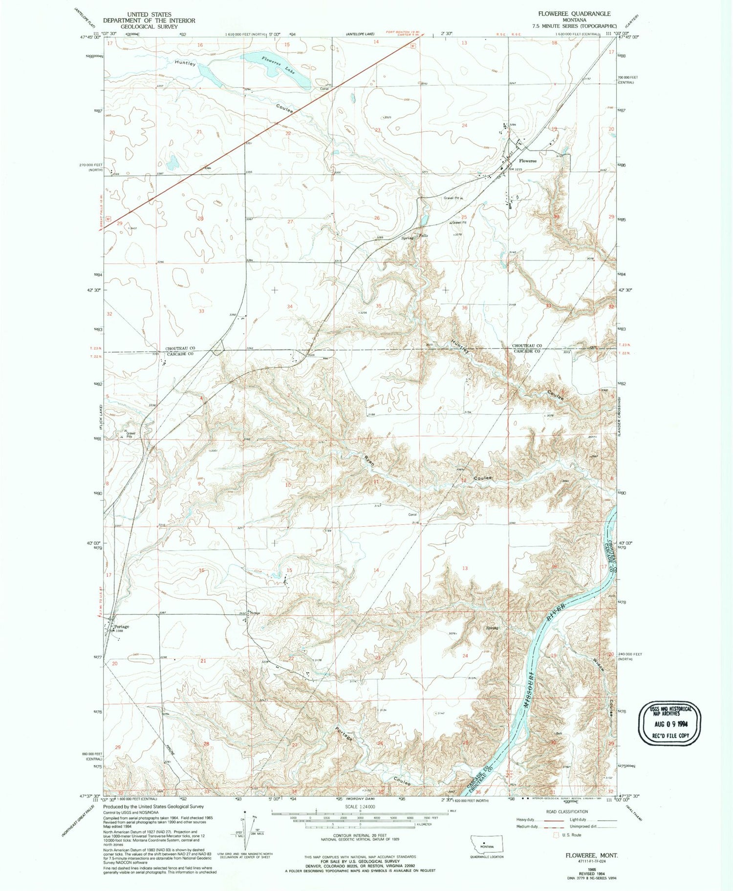Classic USGS Floweree Montana 7.5'x7.5' Topo Map Image