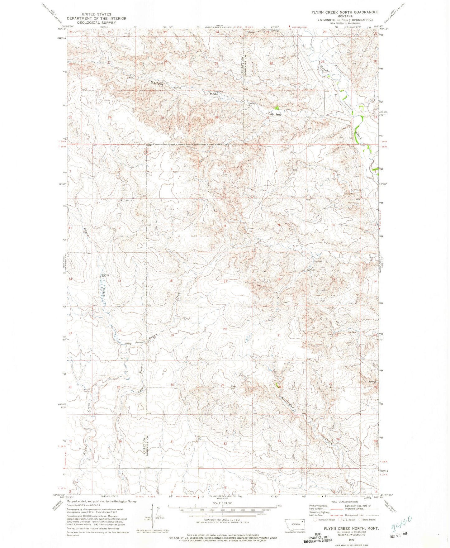 Classic USGS Flynn Creek North Montana 7.5'x7.5' Topo Map Image