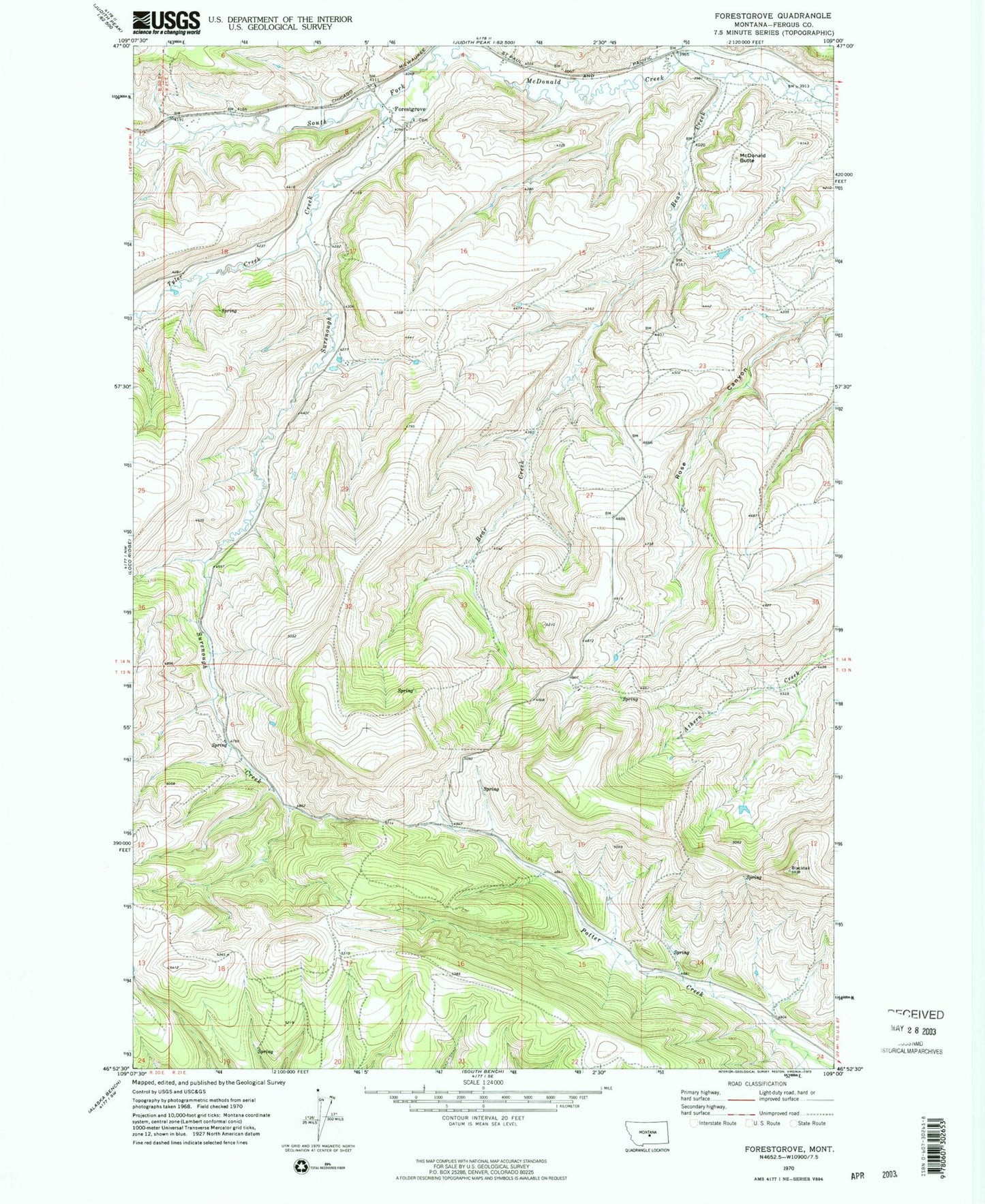 Classic USGS Forestgrove Montana 7.5'x7.5' Topo Map Image