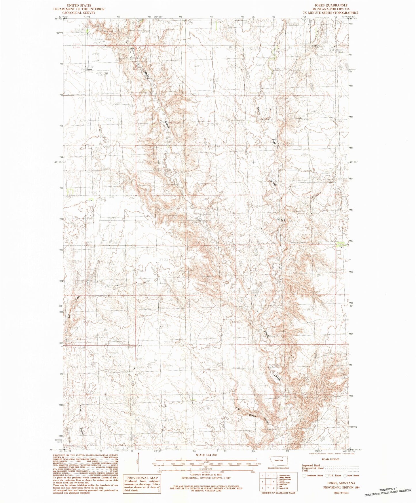 Classic USGS Forks Montana 7.5'x7.5' Topo Map Image