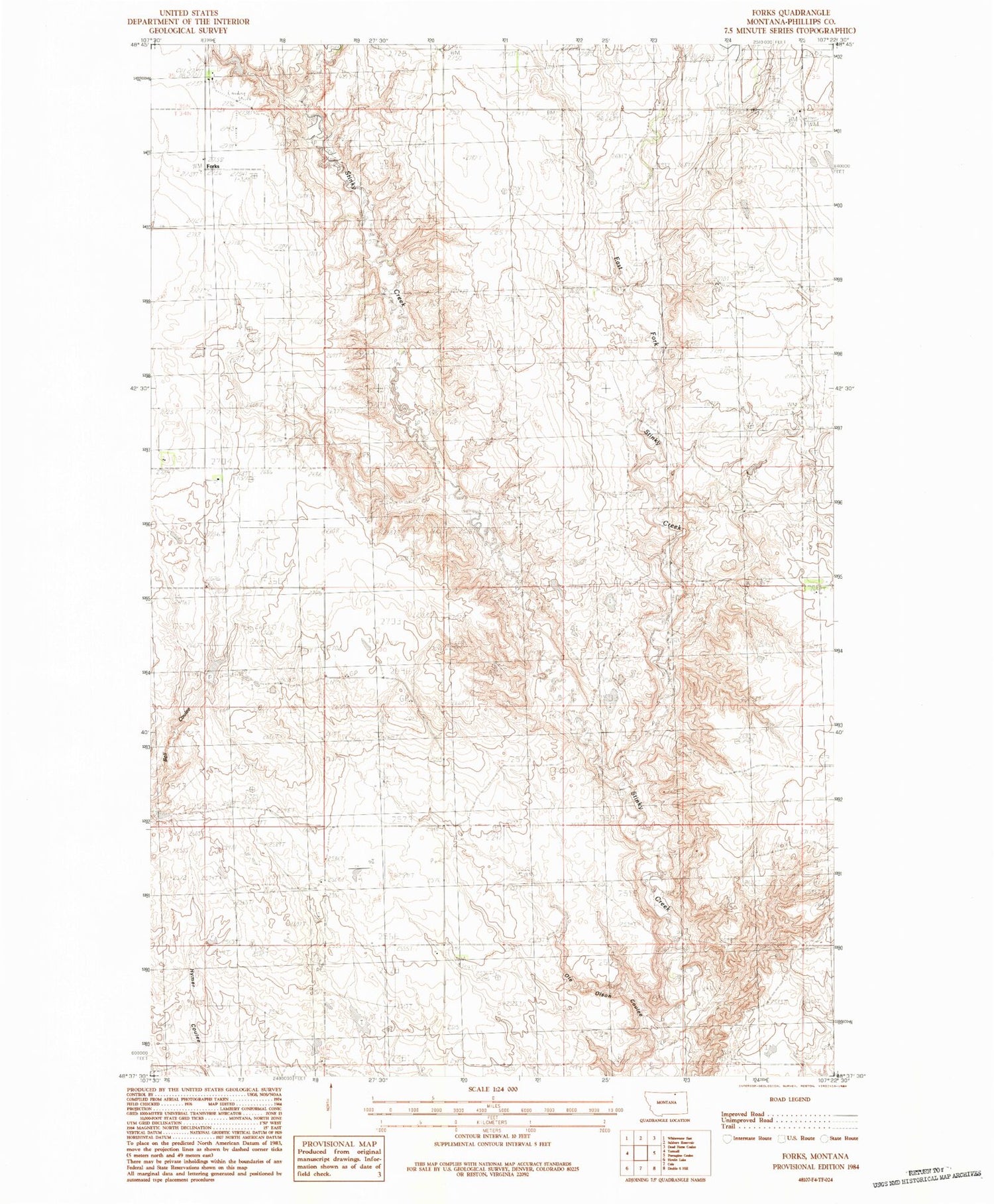Classic USGS Forks Montana 7.5'x7.5' Topo Map Image