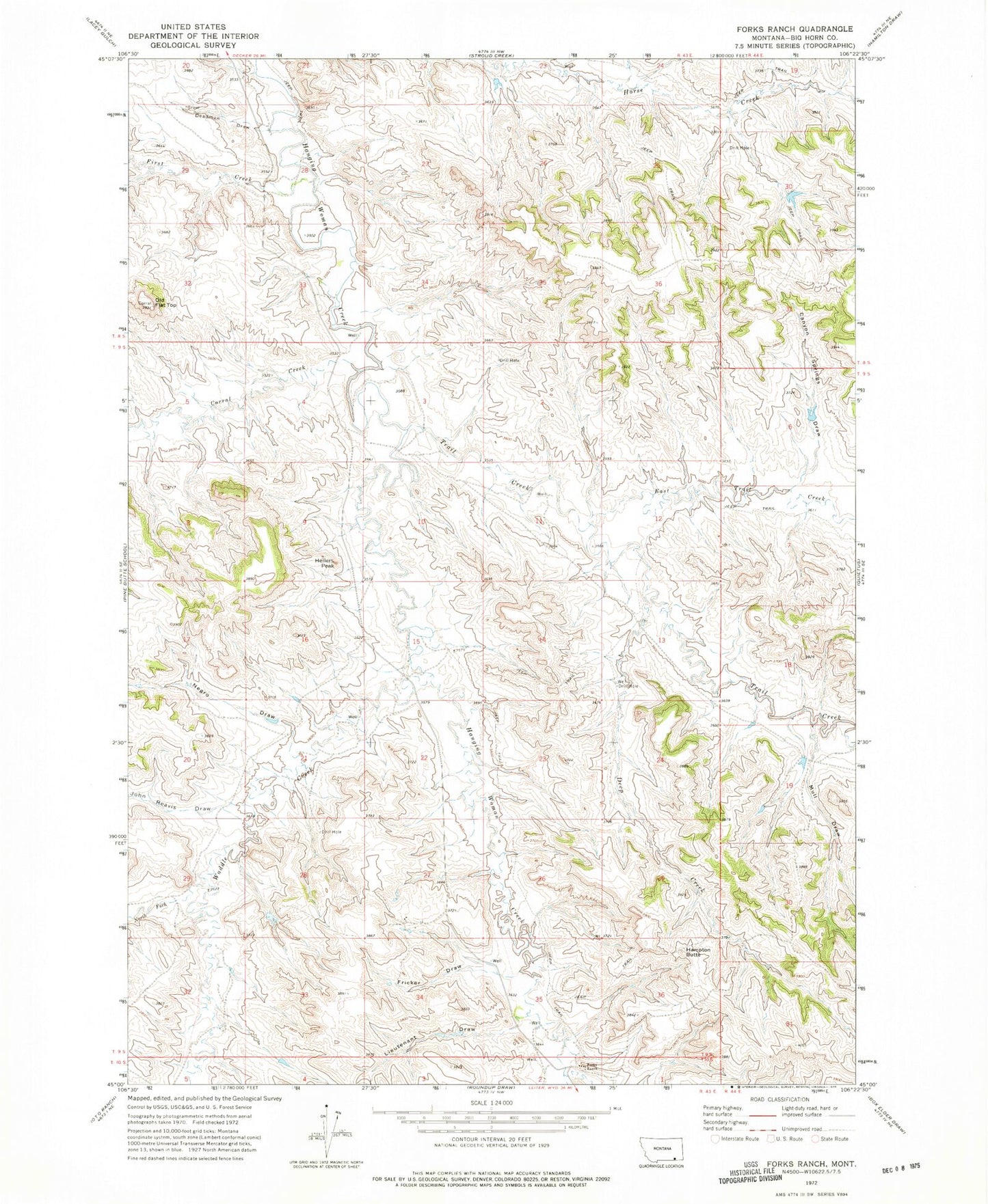 Classic USGS Forks Ranch Montana 7.5'x7.5' Topo Map Image