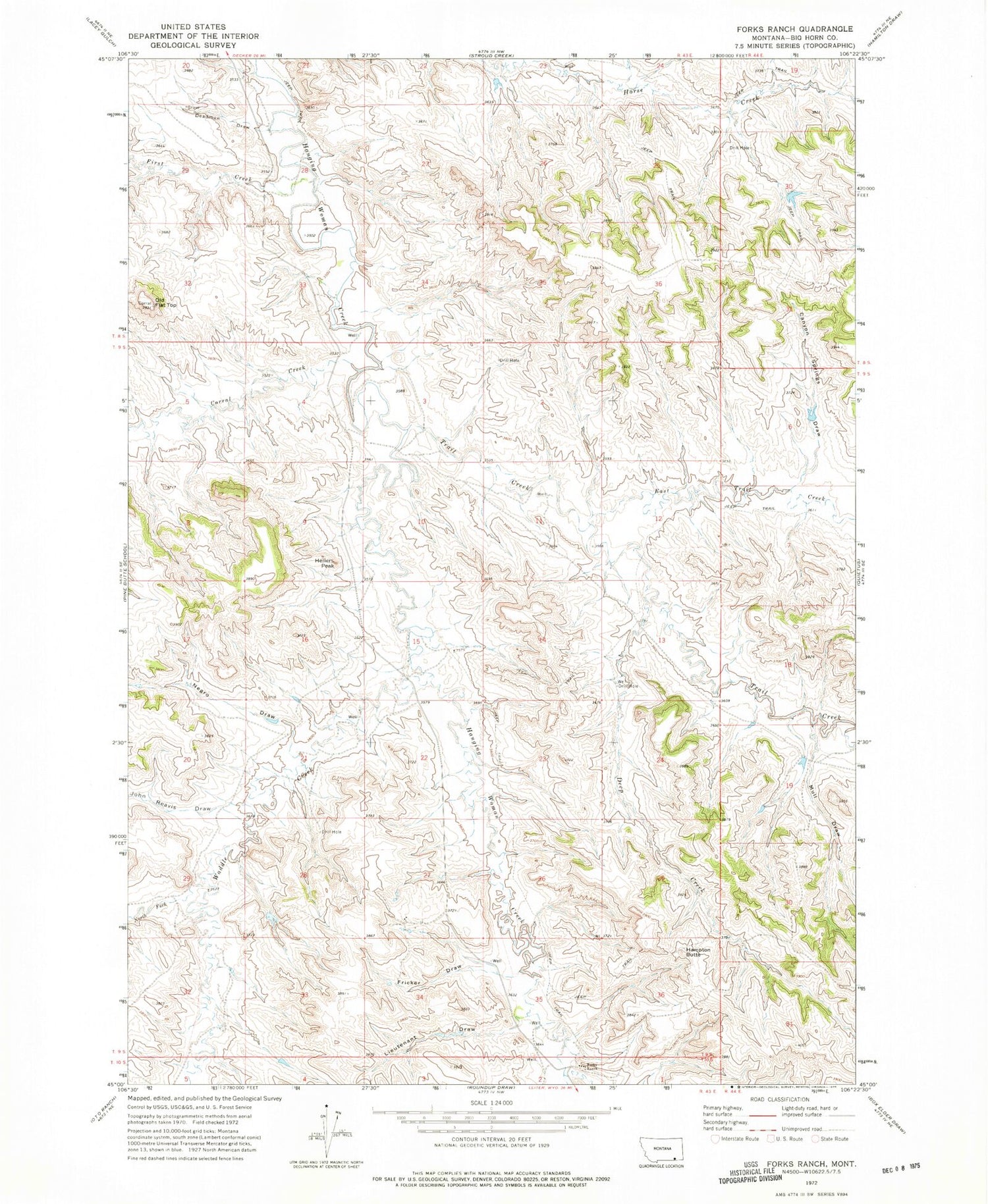 Classic USGS Forks Ranch Montana 7.5'x7.5' Topo Map Image