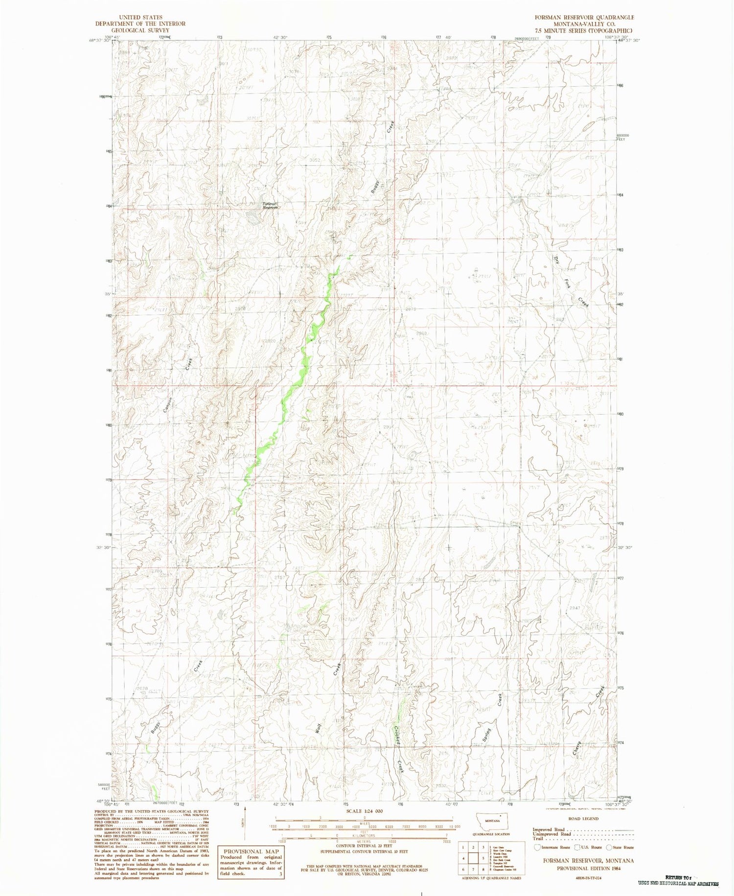 Classic USGS Forsman Reservoir Montana 7.5'x7.5' Topo Map Image