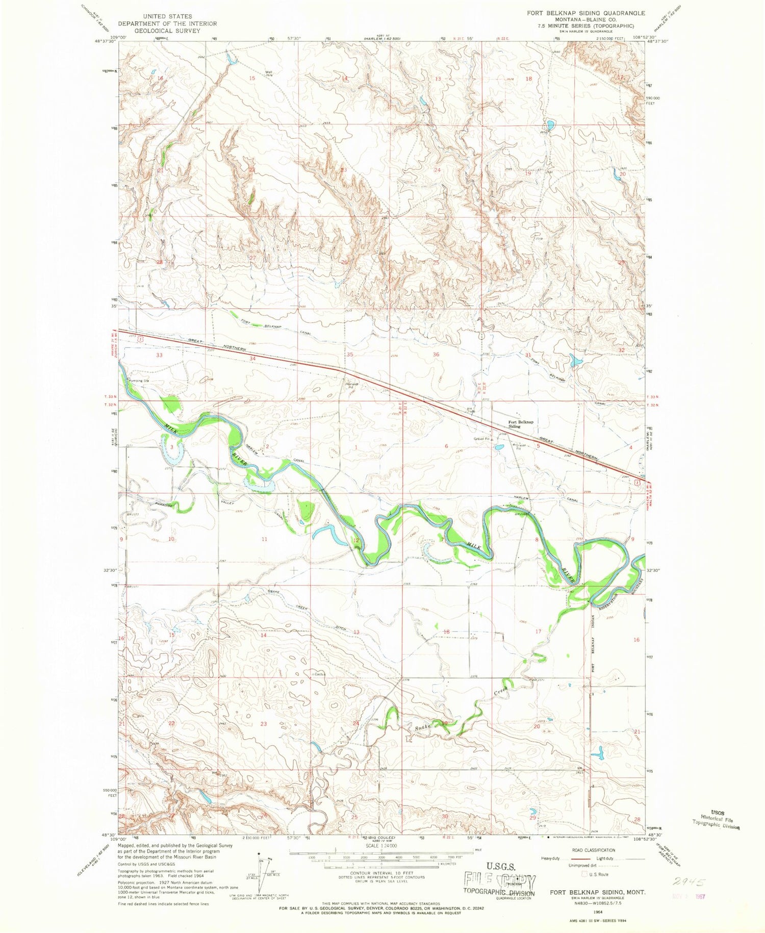 Classic USGS Fort Belknap Siding Montana 7.5'x7.5' Topo Map Image