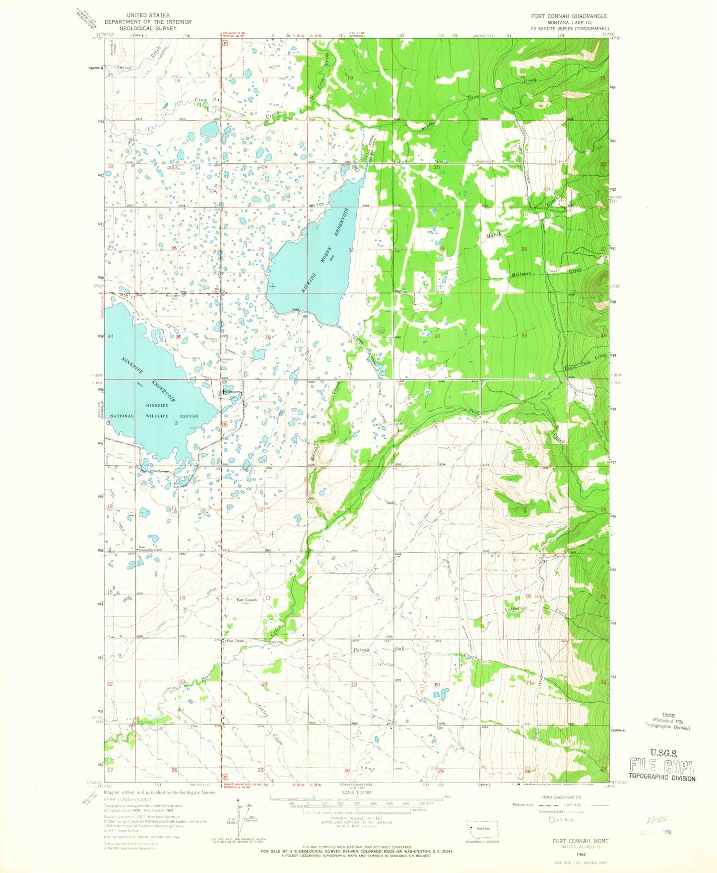 Classic USGS Fort Connah Montana 7.5'x7.5' Topo Map Image