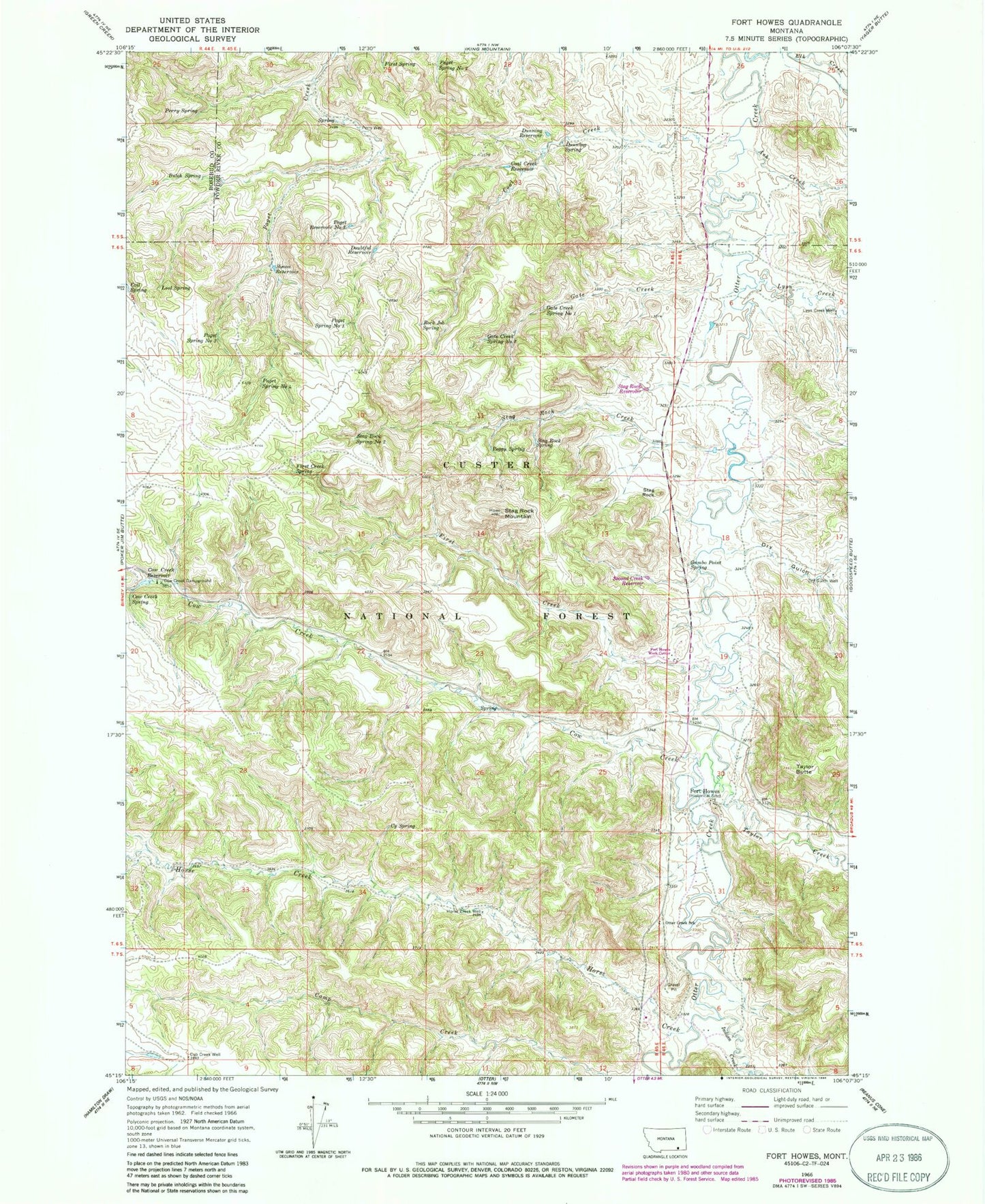 Classic USGS Fort Howes Montana 7.5'x7.5' Topo Map Image