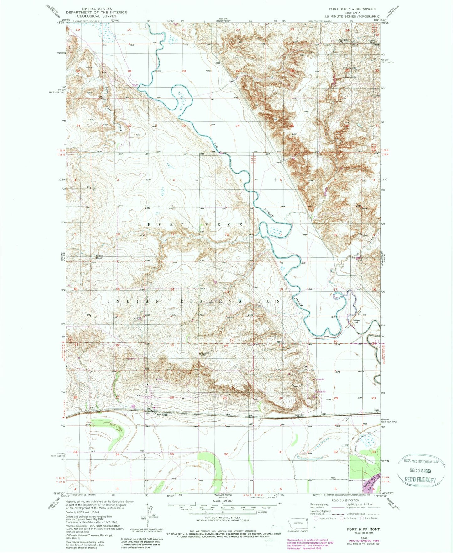 Classic USGS Fort Kipp Montana 7.5'x7.5' Topo Map Image