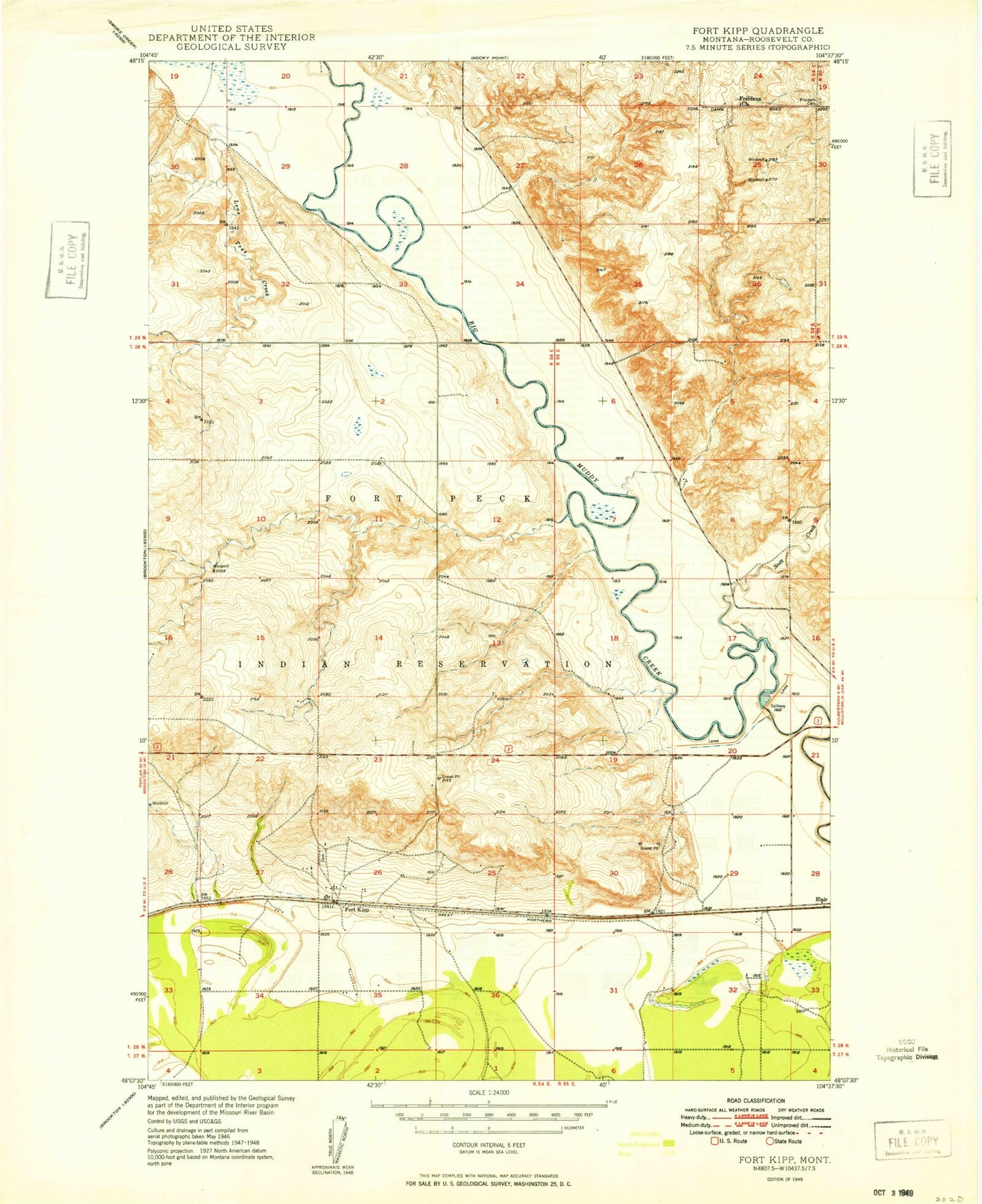Classic USGS Fort Kipp Montana 7.5'x7.5' Topo Map Image
