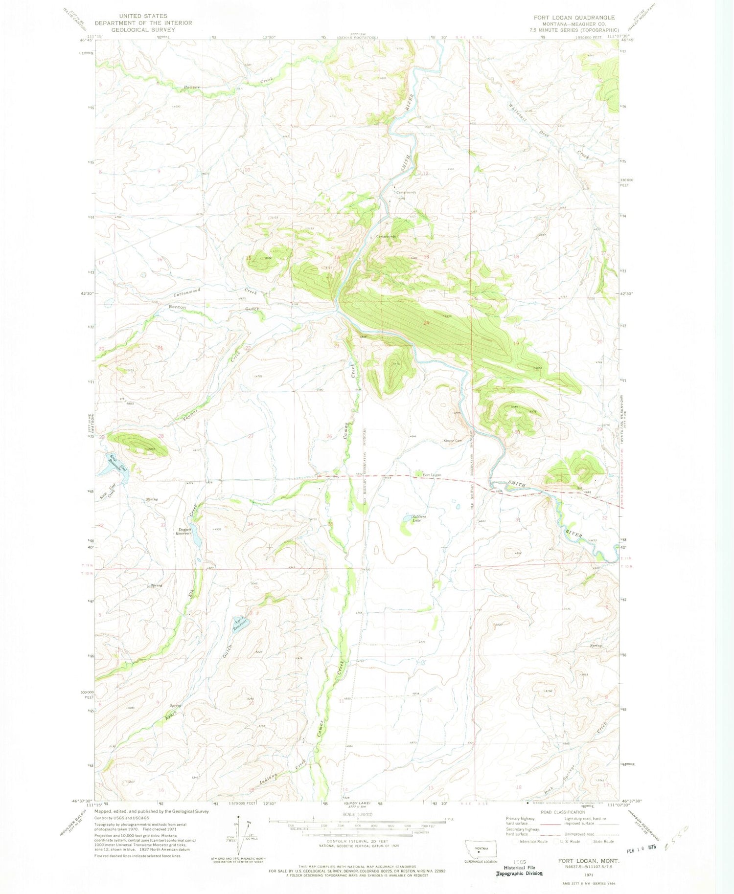 Classic USGS Fort Logan Montana 7.5'x7.5' Topo Map Image