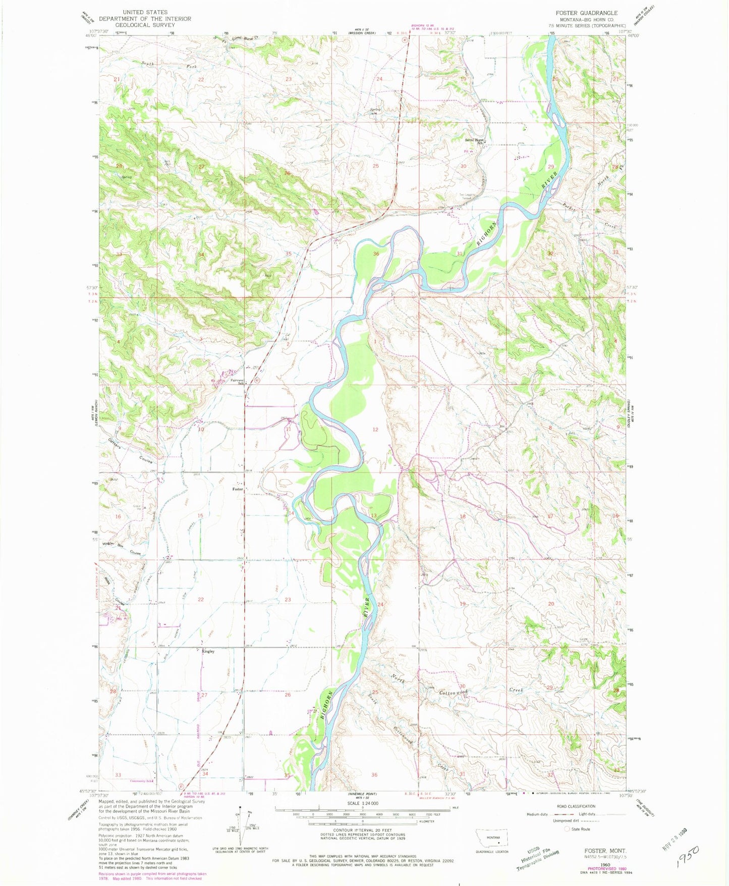 Classic USGS Foster Montana 7.5'x7.5' Topo Map Image