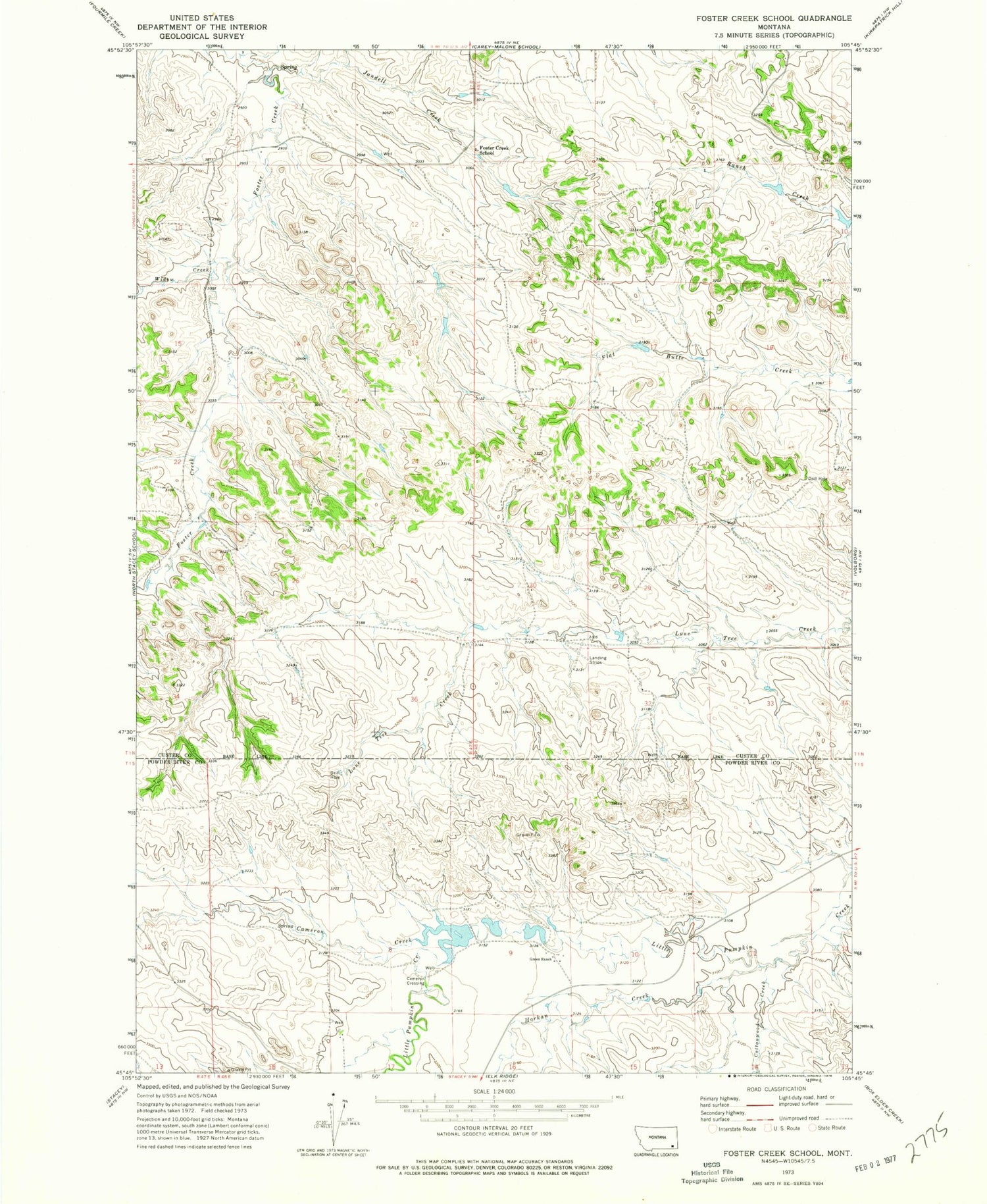 Classic USGS Foster Creek School Montana 7.5'x7.5' Topo Map Image