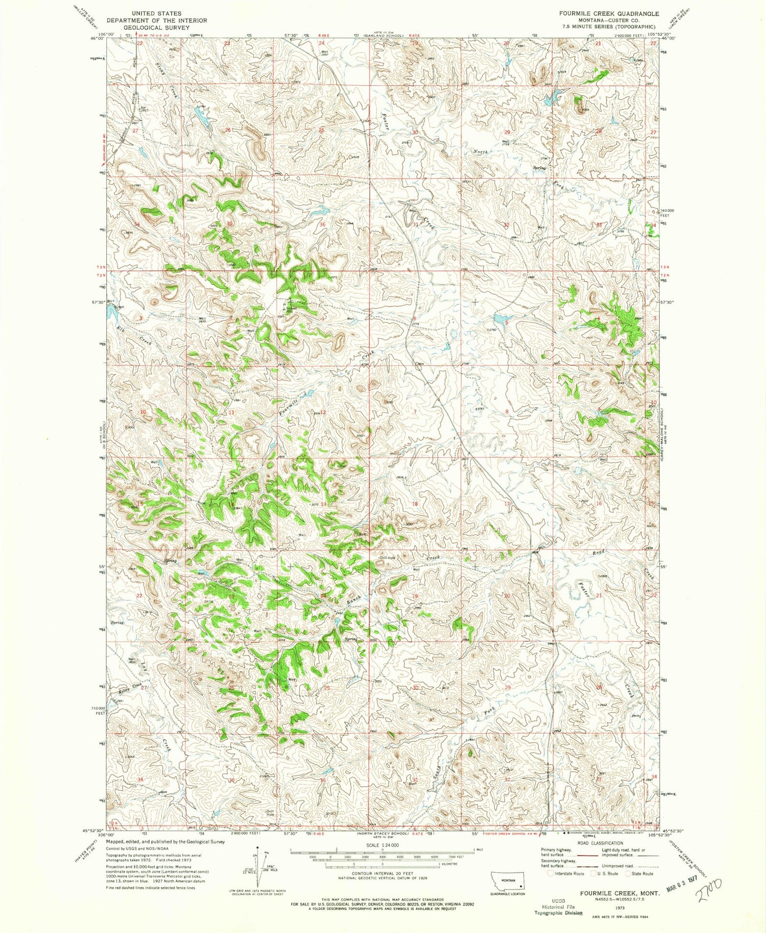 Classic USGS Fourmile Creek Montana 7.5'x7.5' Topo Map Image