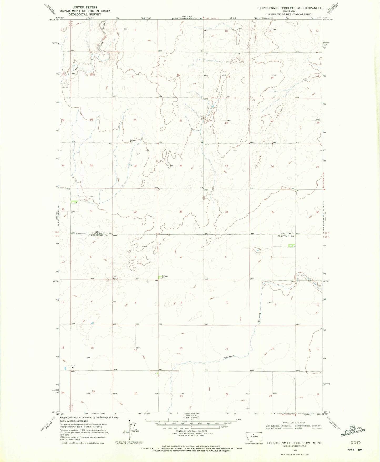 Classic USGS Fourteenmile Coulee SW Montana 7.5'x7.5' Topo Map Image