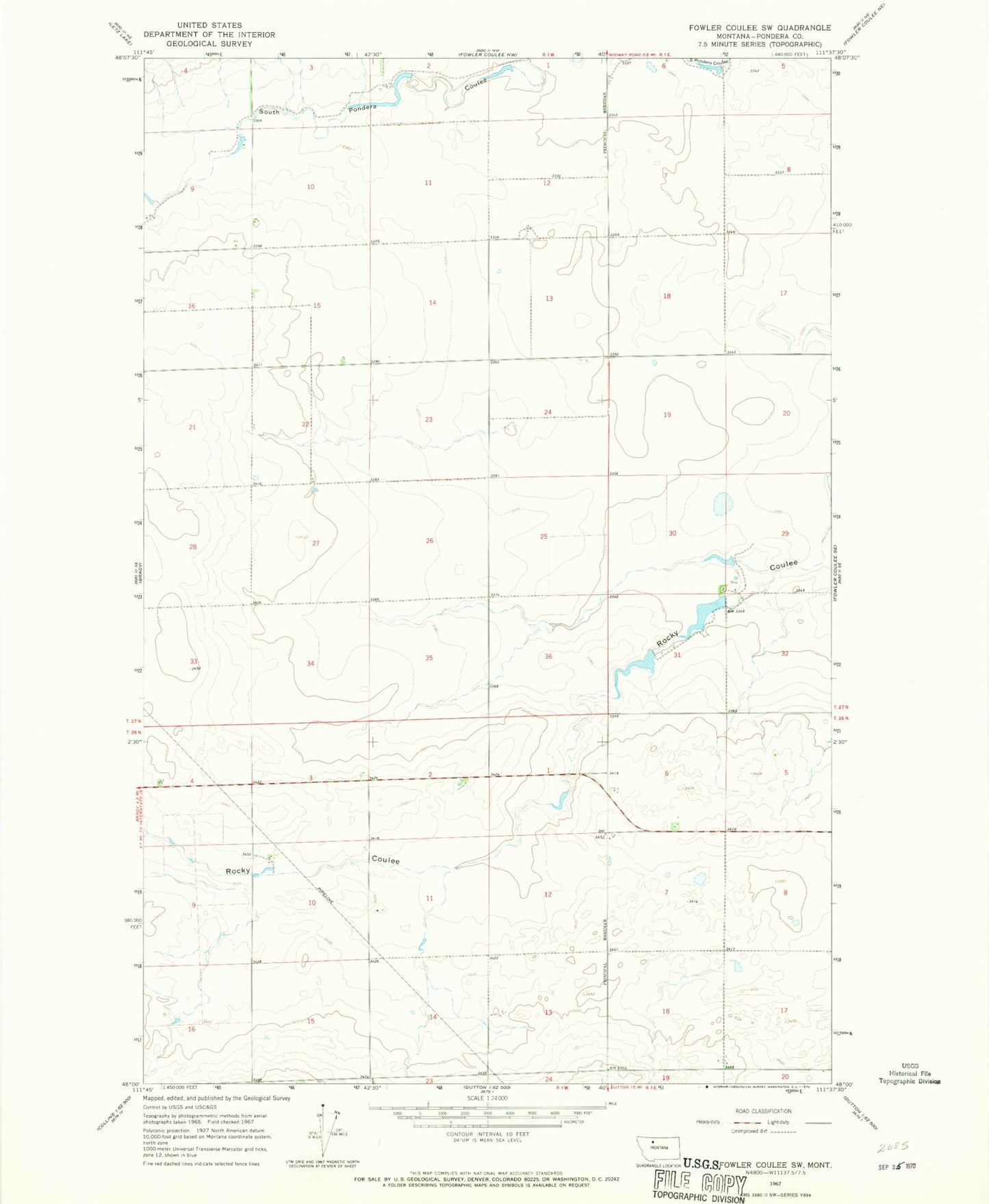 Classic USGS Fowler Coulee SW Montana 7.5'x7.5' Topo Map Image