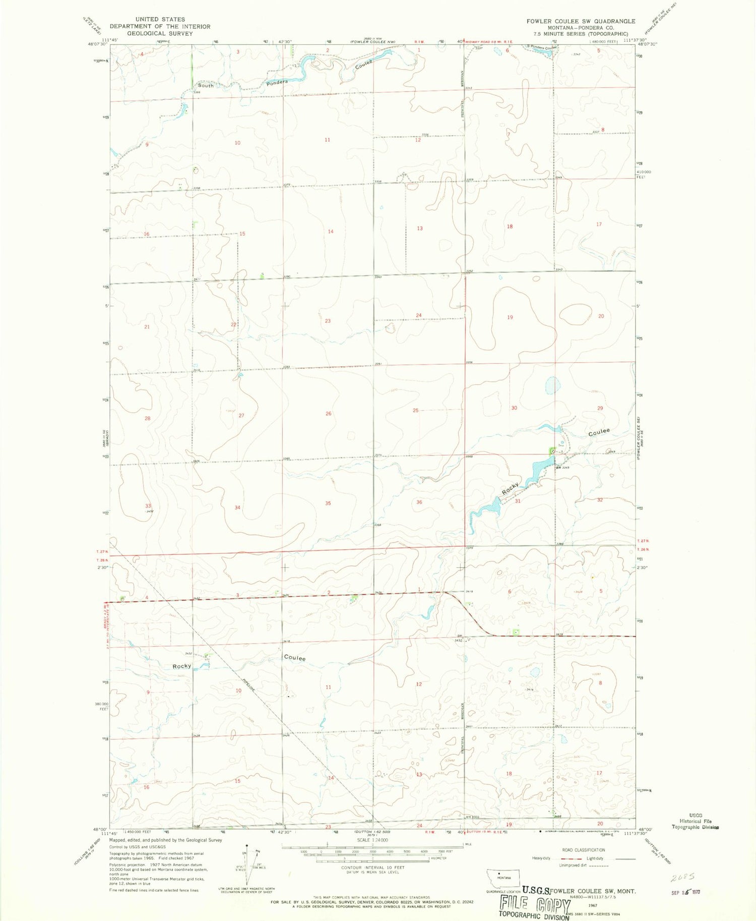 Classic USGS Fowler Coulee SW Montana 7.5'x7.5' Topo Map Image