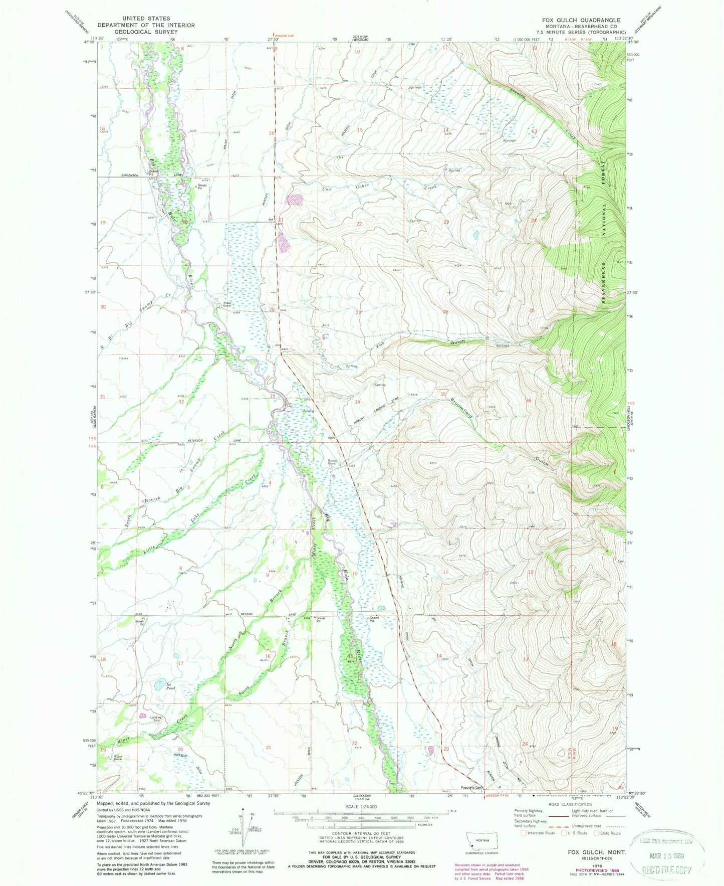 Classic USGS Fox Gulch Montana 7.5'x7.5' Topo Map Image