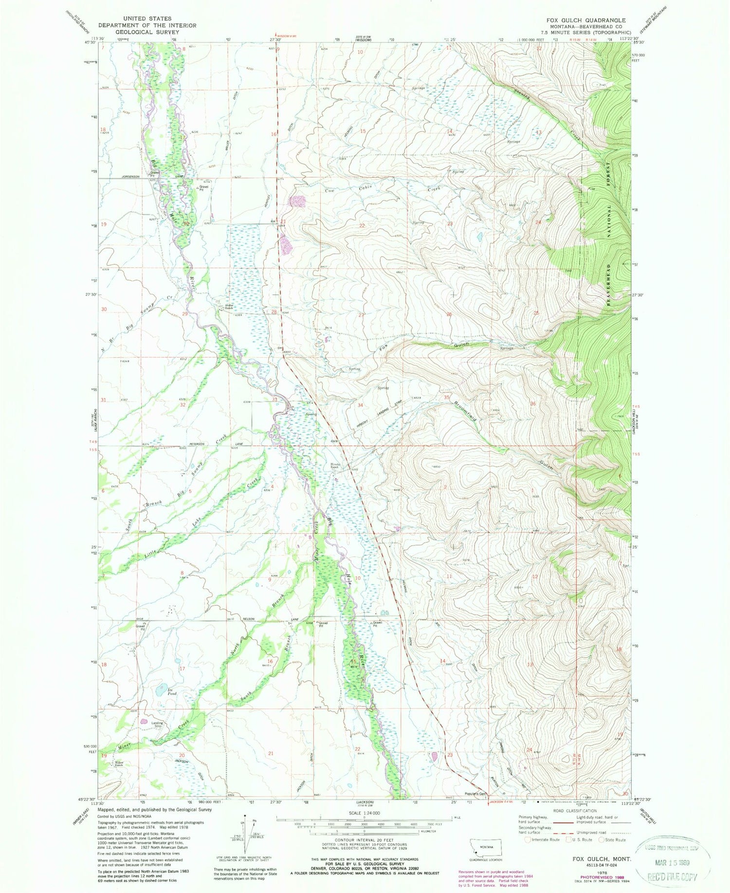 Classic USGS Fox Gulch Montana 7.5'x7.5' Topo Map Image