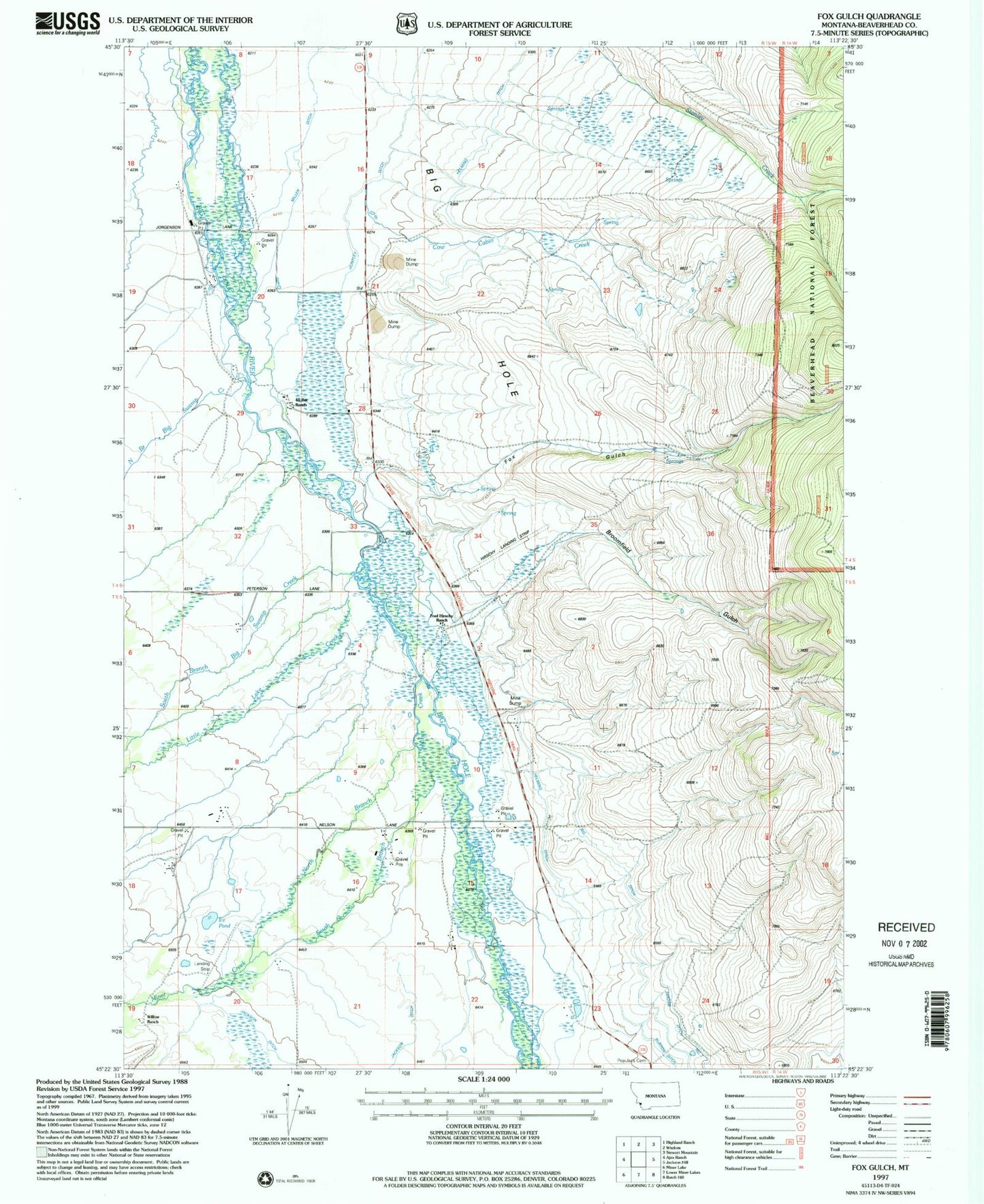Classic USGS Fox Gulch Montana 7.5'x7.5' Topo Map Image