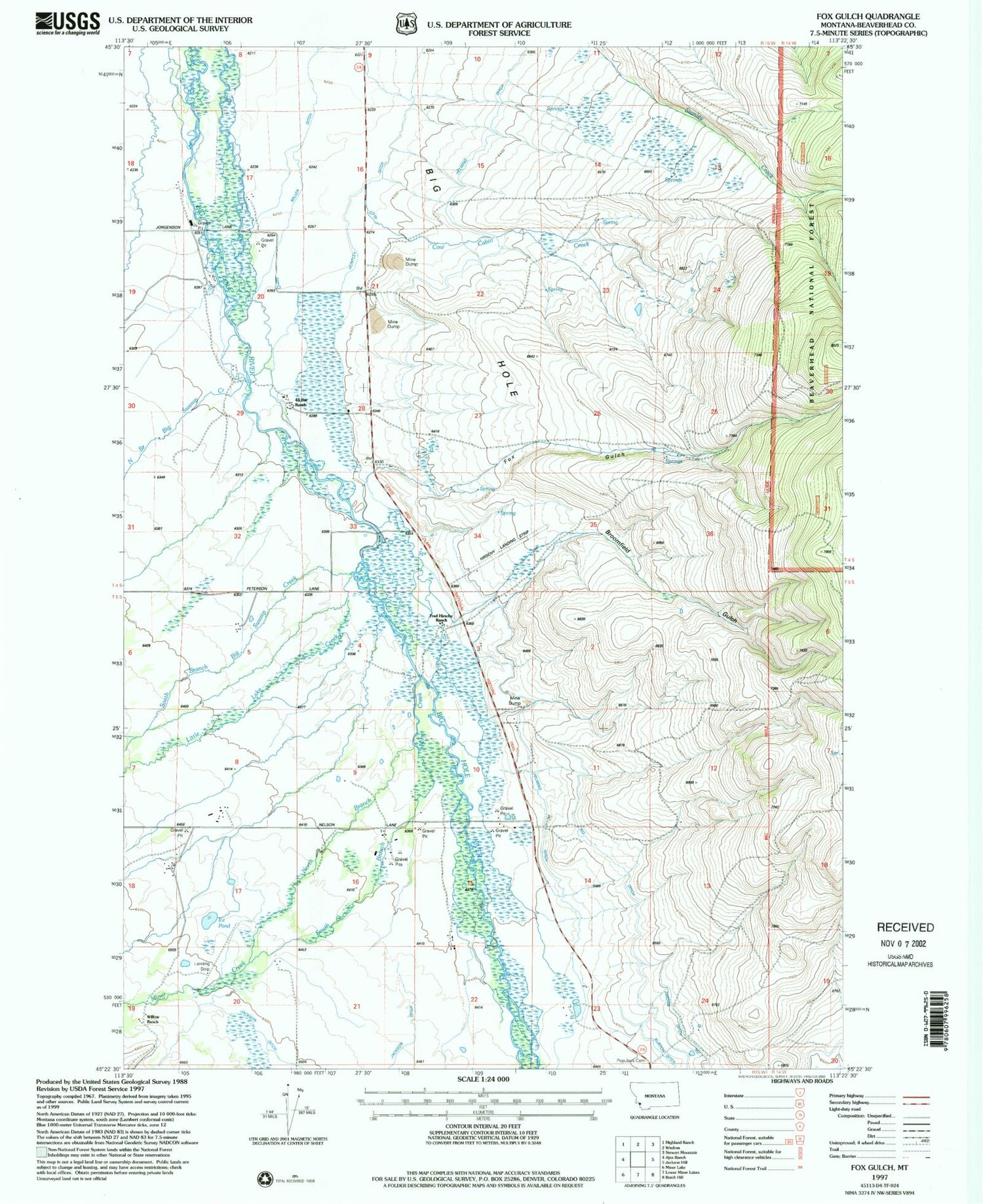 Classic USGS Fox Gulch Montana 7.5'x7.5' Topo Map Image