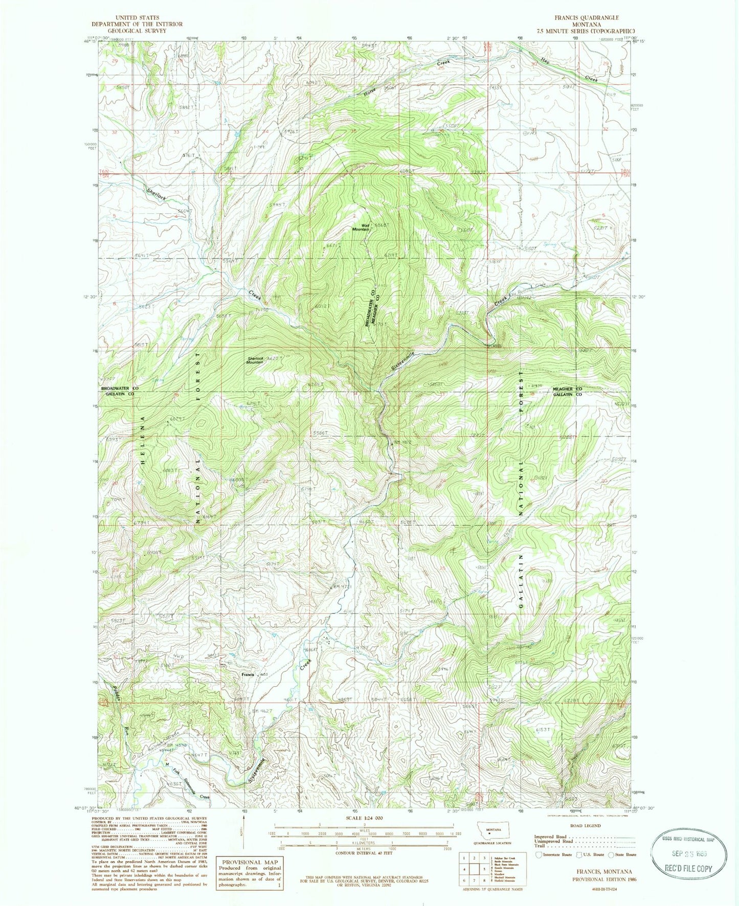 Classic USGS Francis Montana 7.5'x7.5' Topo Map Image