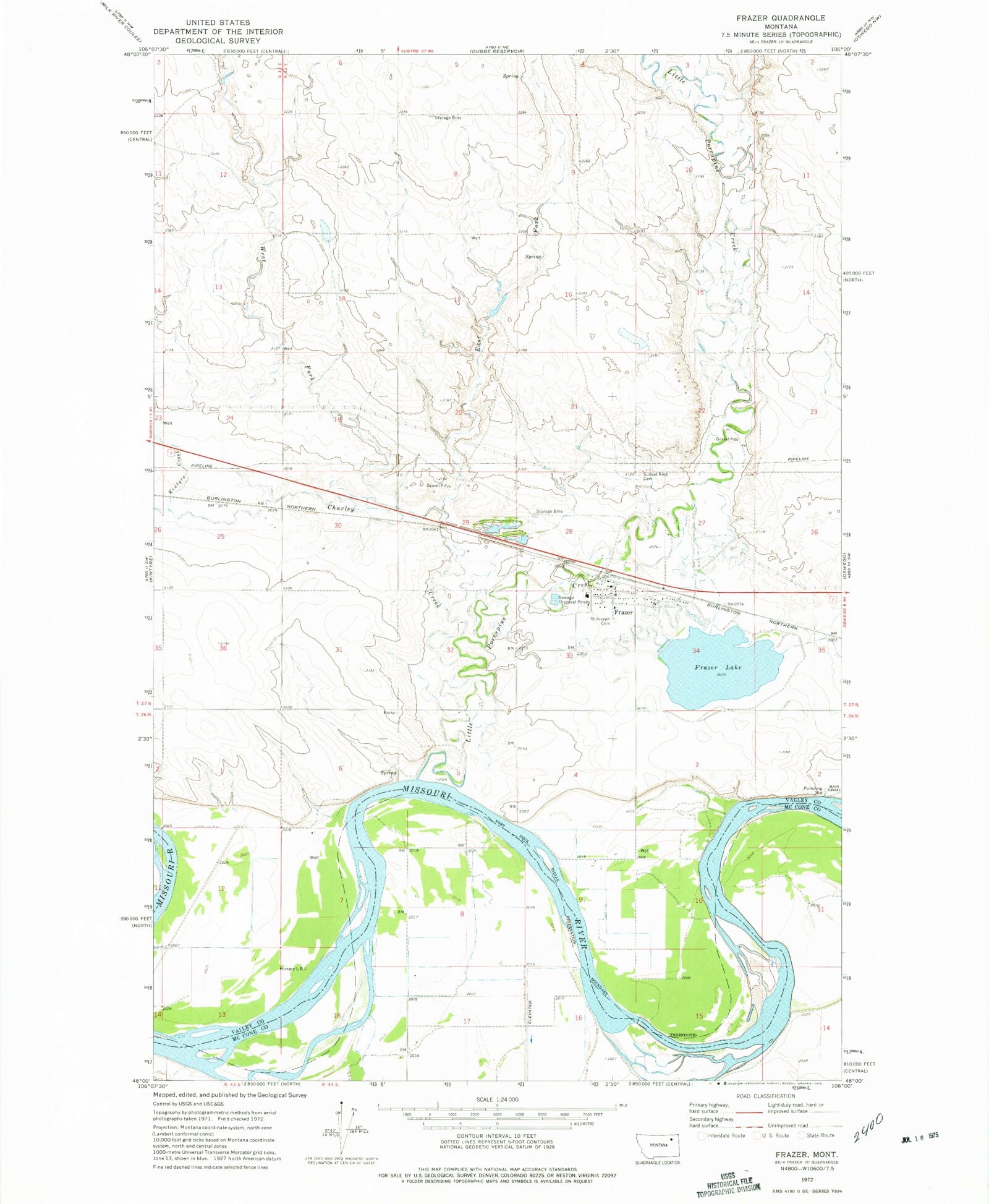Classic USGS Frazer Montana 7.5'x7.5' Topo Map MyTopo Map Store
